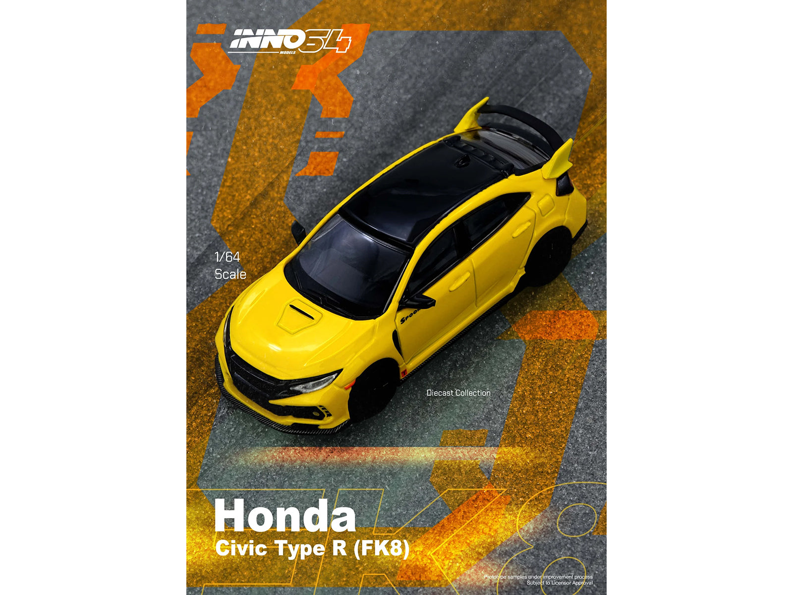 Honda Civic Type R (FK8) RHD (Right Hand Drive) Yellow with Black Top 1/64 Diecast Model Car by Inno Models - image 4