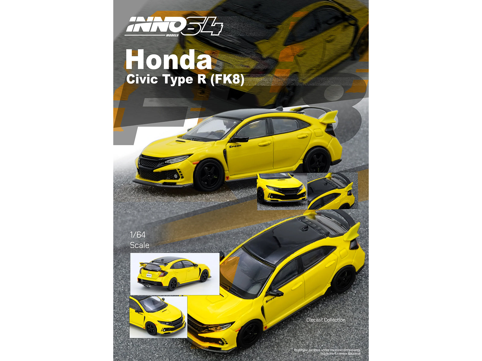 Honda Civic Type R (FK8) RHD (Right Hand Drive) Yellow with Black Top 1/64 Diecast Model Car by Inno Models - image 3