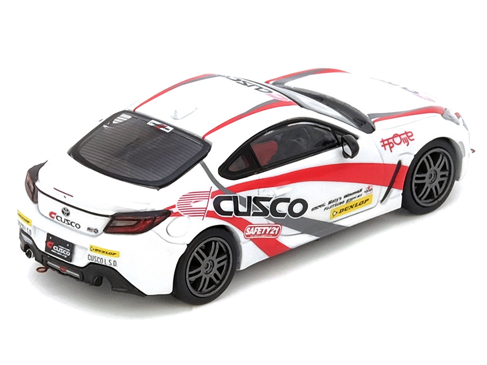 Toyota GR86 Tuned by "CUSCO" RHD (Right Hand Drive) White with Red and Gray Stripes 1/64 Diecast Model Car by Inno Models - image 2