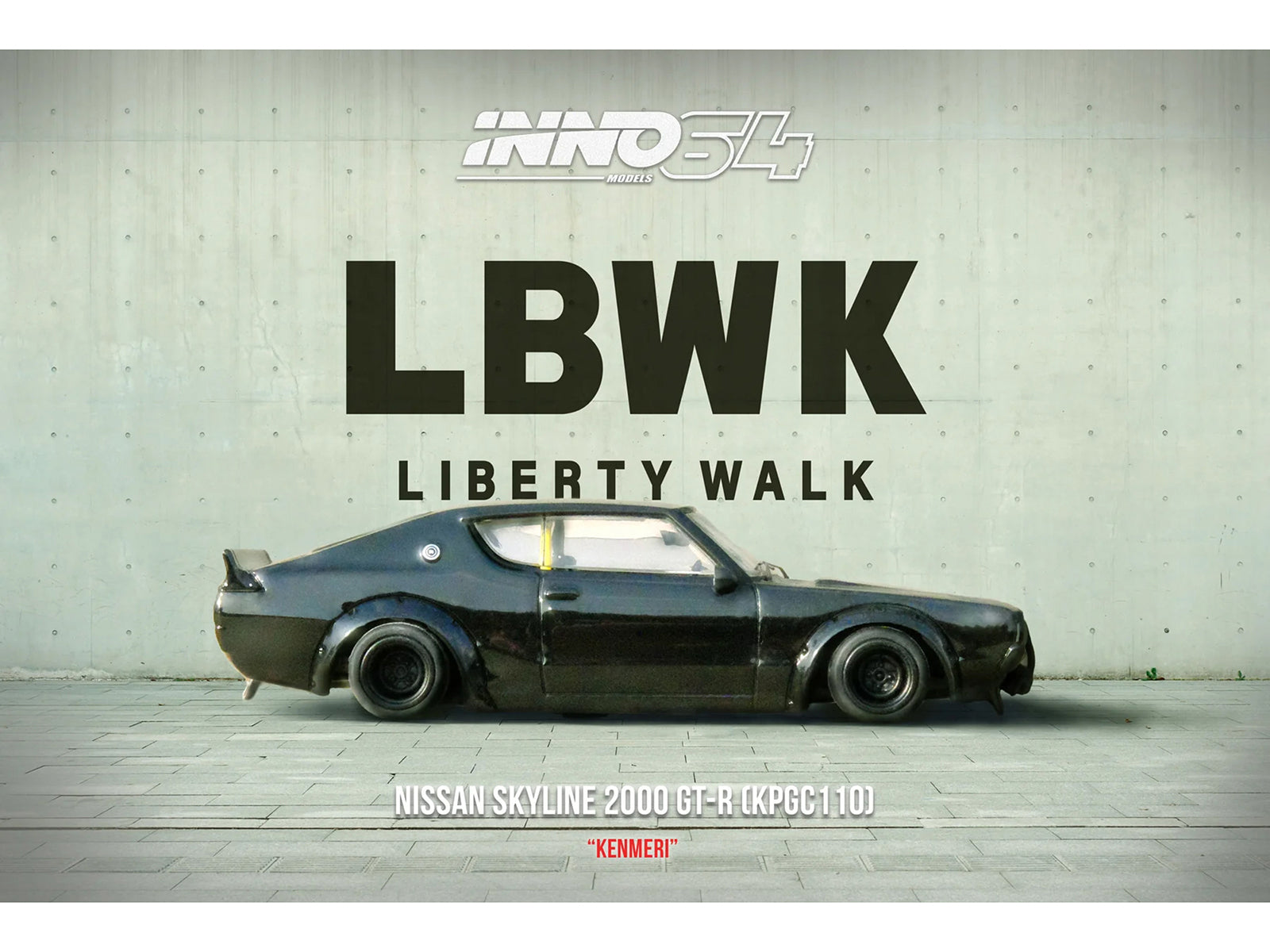Nissan Skyline 2000 GT-R (KPGC110) RHD (Right Hand Drive) "LB-Works" Black 1/64 Diecast Model Car by Inno Models - image 3