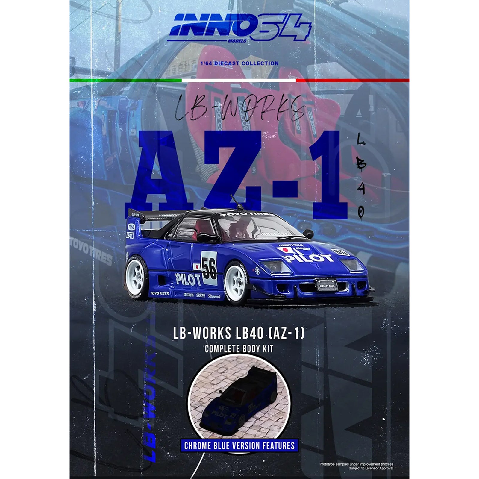 Mazda AZ-1 Liberty Walk LB40 RHD (Right Hand Drive) #56 "Pilot" Blue with Black Top 1/64 Diecast Model Car by Inno Models - image 4