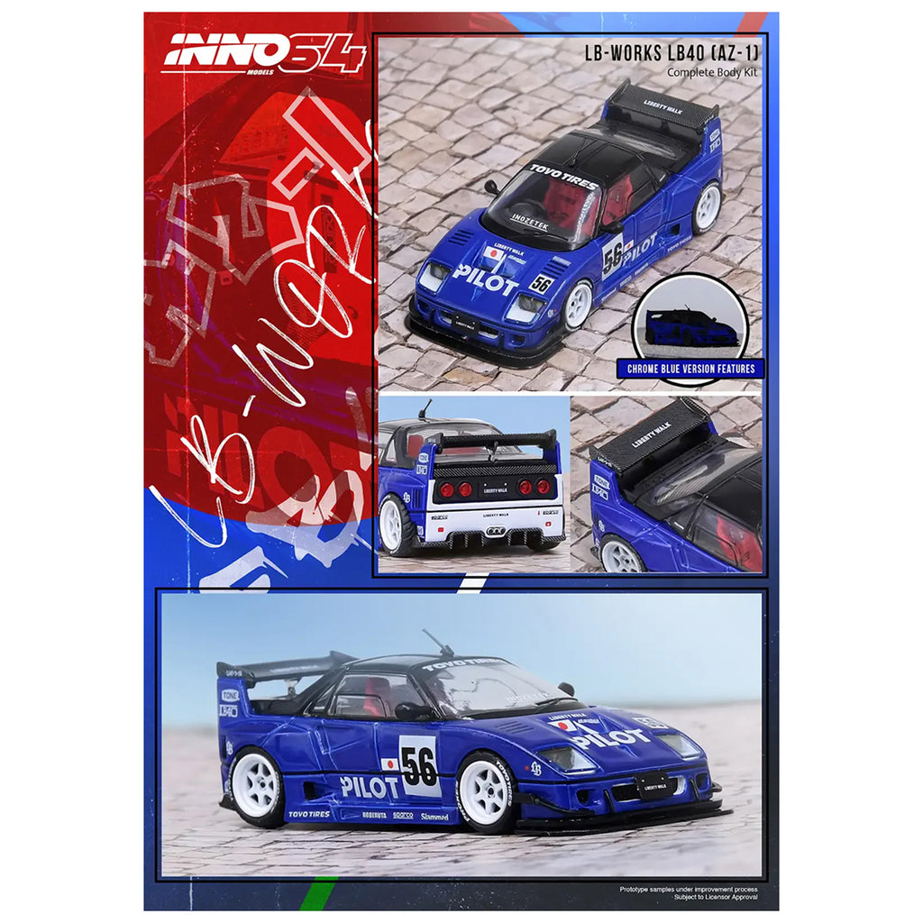 Mazda AZ-1 Liberty Walk LB40 RHD (Right Hand Drive) #56 "Pilot" Blue with Black Top 1/64 Diecast Model Car by Inno Models - image 5