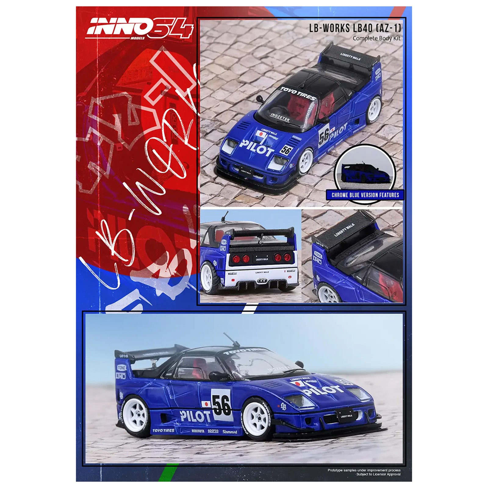 Mazda AZ-1 Liberty Walk LB40 RHD (Right Hand Drive) #56 "Pilot" Blue with Black Top 1/64 Diecast Model Car by Inno Models - image 5
