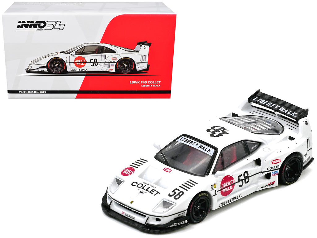 LBWK (Liberty Walk) F40 #58 White with Graphics "Collet" 1/64 Diecast Model Car by Inno Models