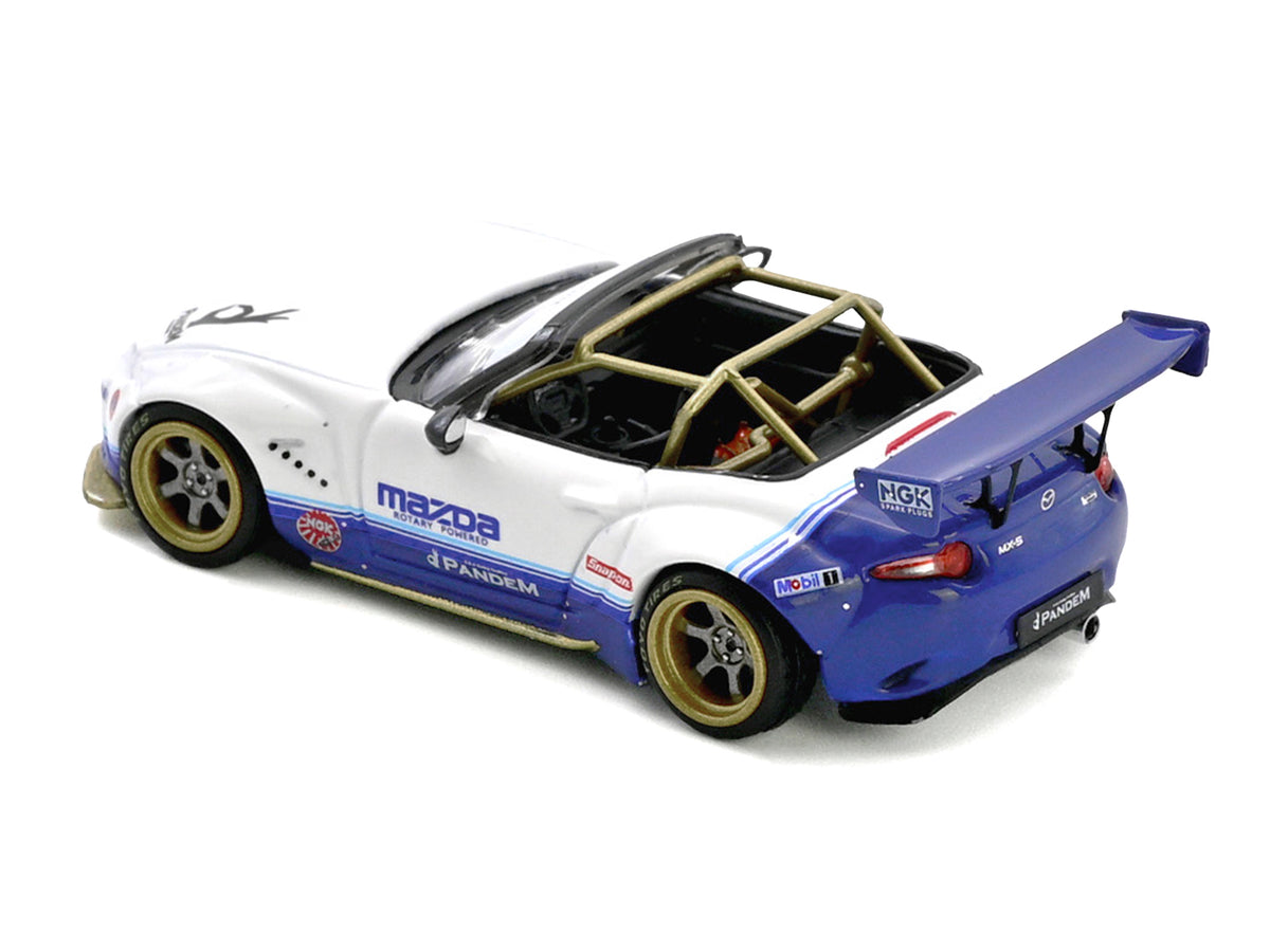 Mazda MX-5 ND Miata "Pandem Rocket Bunny" V1.0 White and Blue 1/64 Diecast Model Car by Inno Models