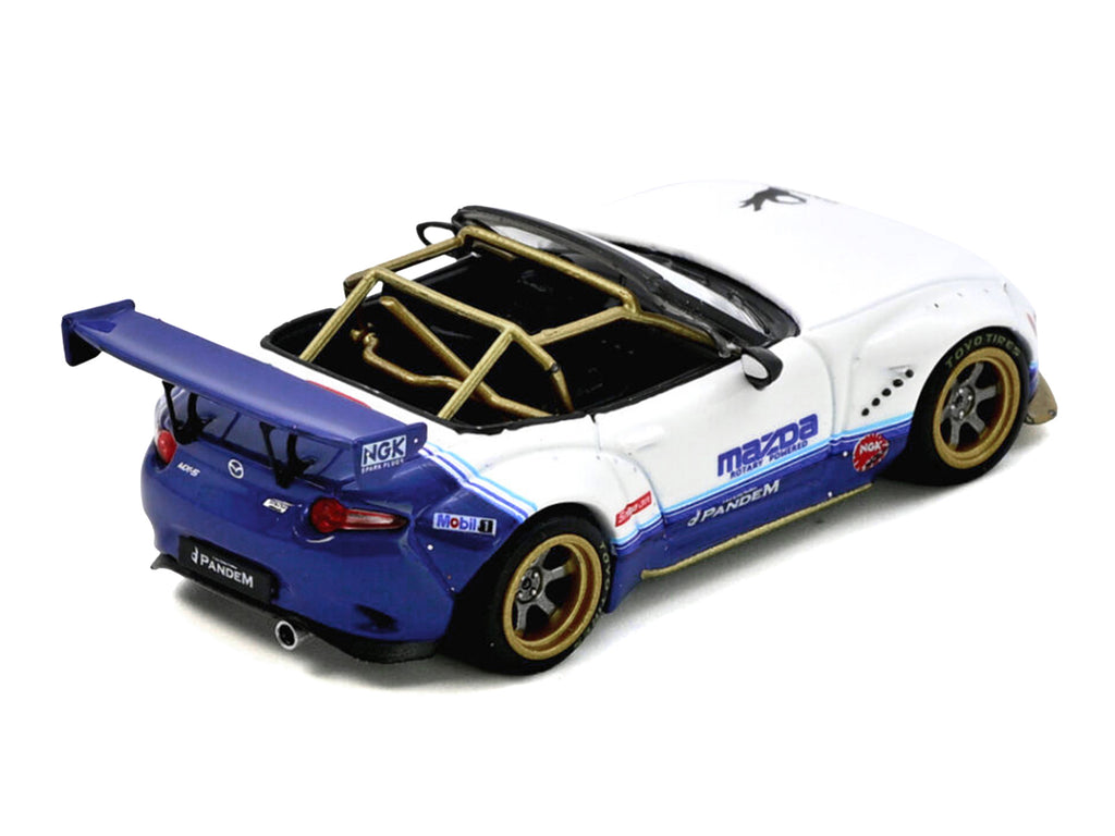 Mazda MX-5 ND Miata "Pandem Rocket Bunny" V1.0 White and Blue 1/64 Diecast Model Car by Inno Models