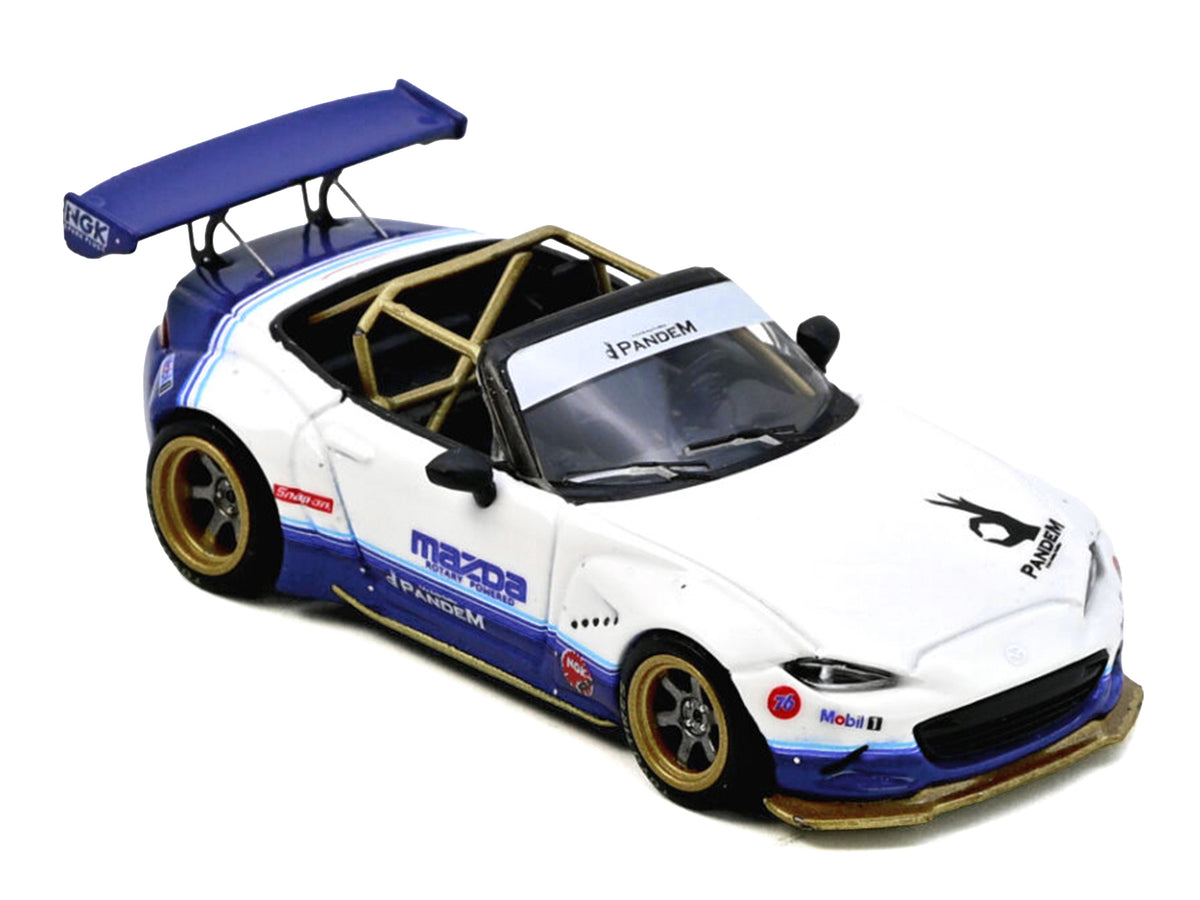 Mazda MX-5 ND Miata "Pandem Rocket Bunny" V1.0 White and Blue 1/64 Diecast Model Car by Inno Models