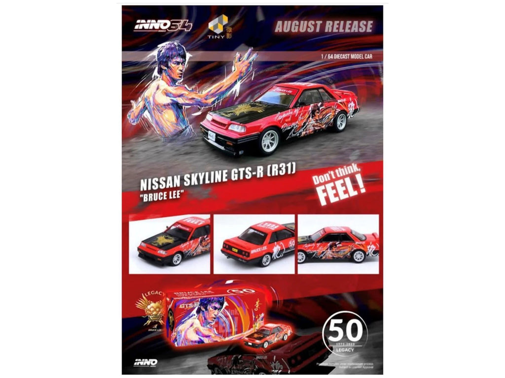 Nissan Skyline GTS-R (R31) RHD (Right Hand Drive) Red with Black Hood "Bruce Lee Legacy 50 Year Anniversary" 1/64 Diecast Model Car by Inno Models - image 3