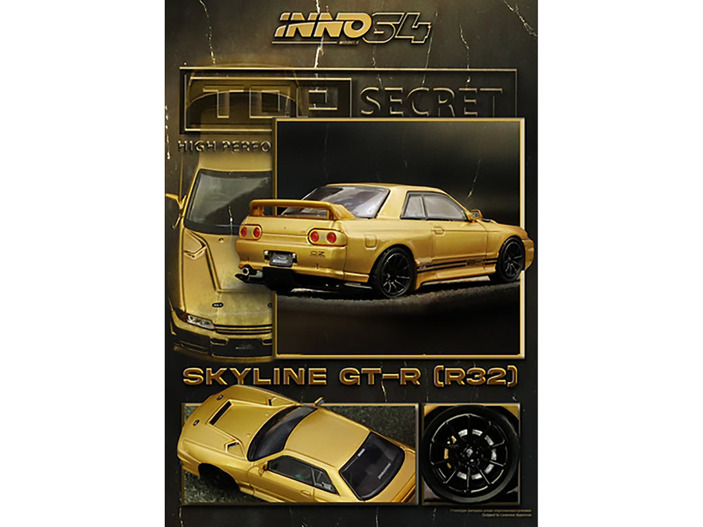 Nissan Skyline "Top Secret" BNR32 GT-R (650R) RHD (Right Hand Drive) Gold Metallic 1/64 Diecast Model Car by Inno Models - image 3