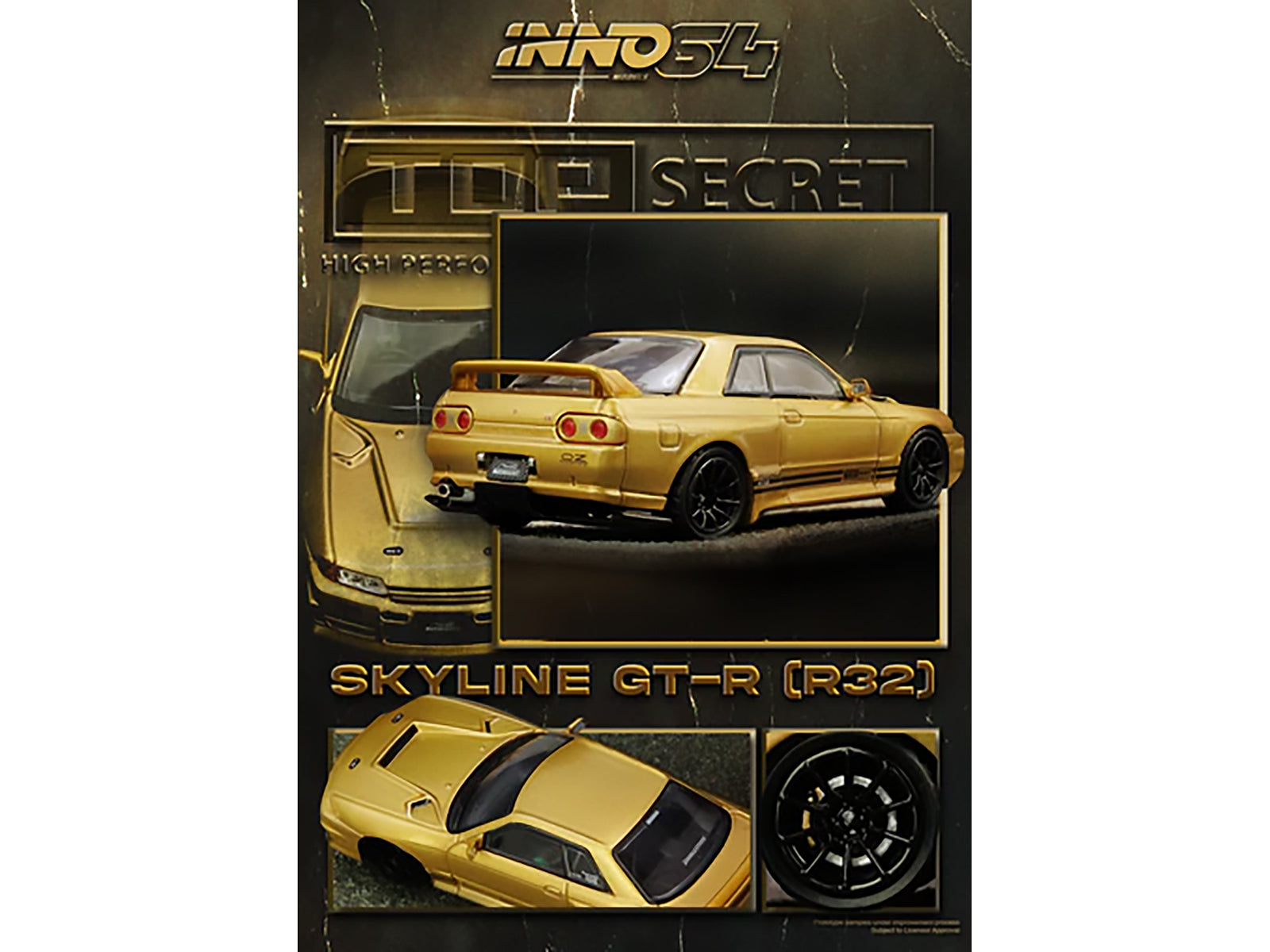 Nissan Skyline "Top Secret" BNR32 GT-R (650R) RHD (Right Hand Drive) Gold Metallic 1/64 Diecast Model Car by Inno Models - image 3