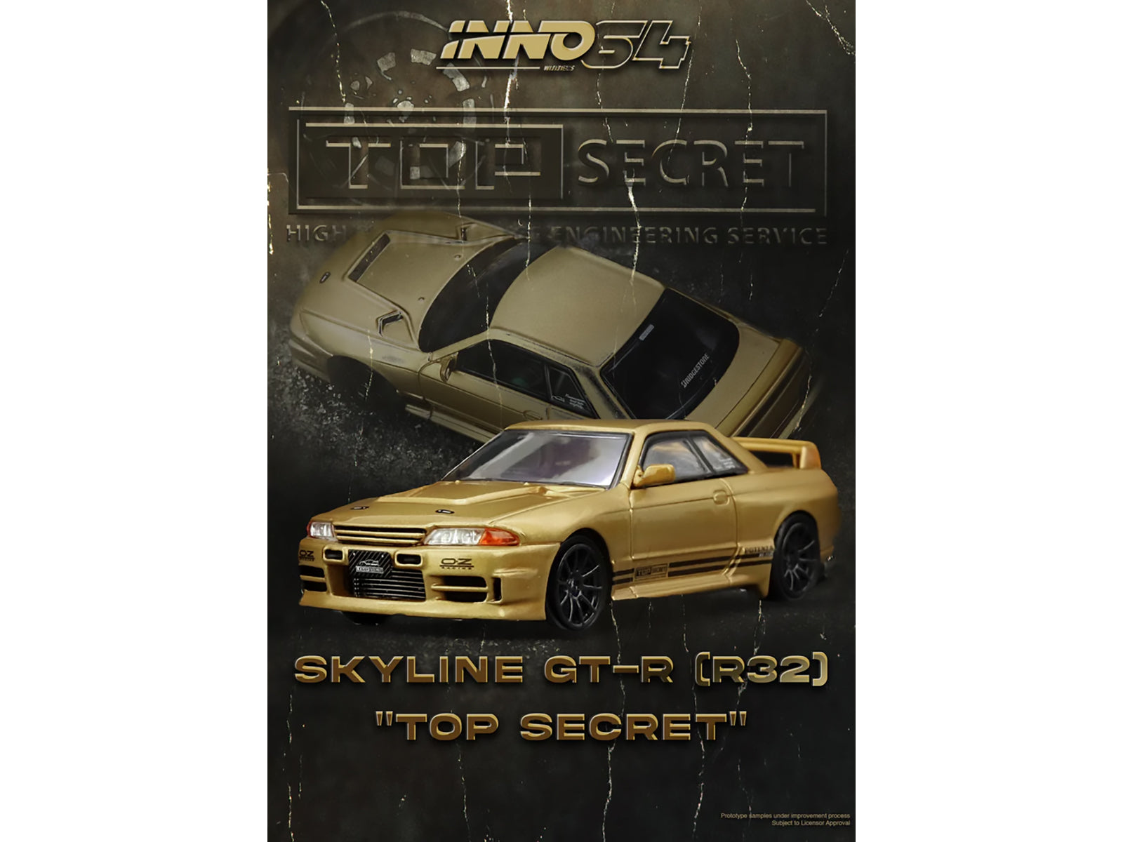Nissan Skyline "Top Secret" BNR32 GT-R (650R) RHD (Right Hand Drive) Gold Metallic 1/64 Diecast Model Car by Inno Models - image 4