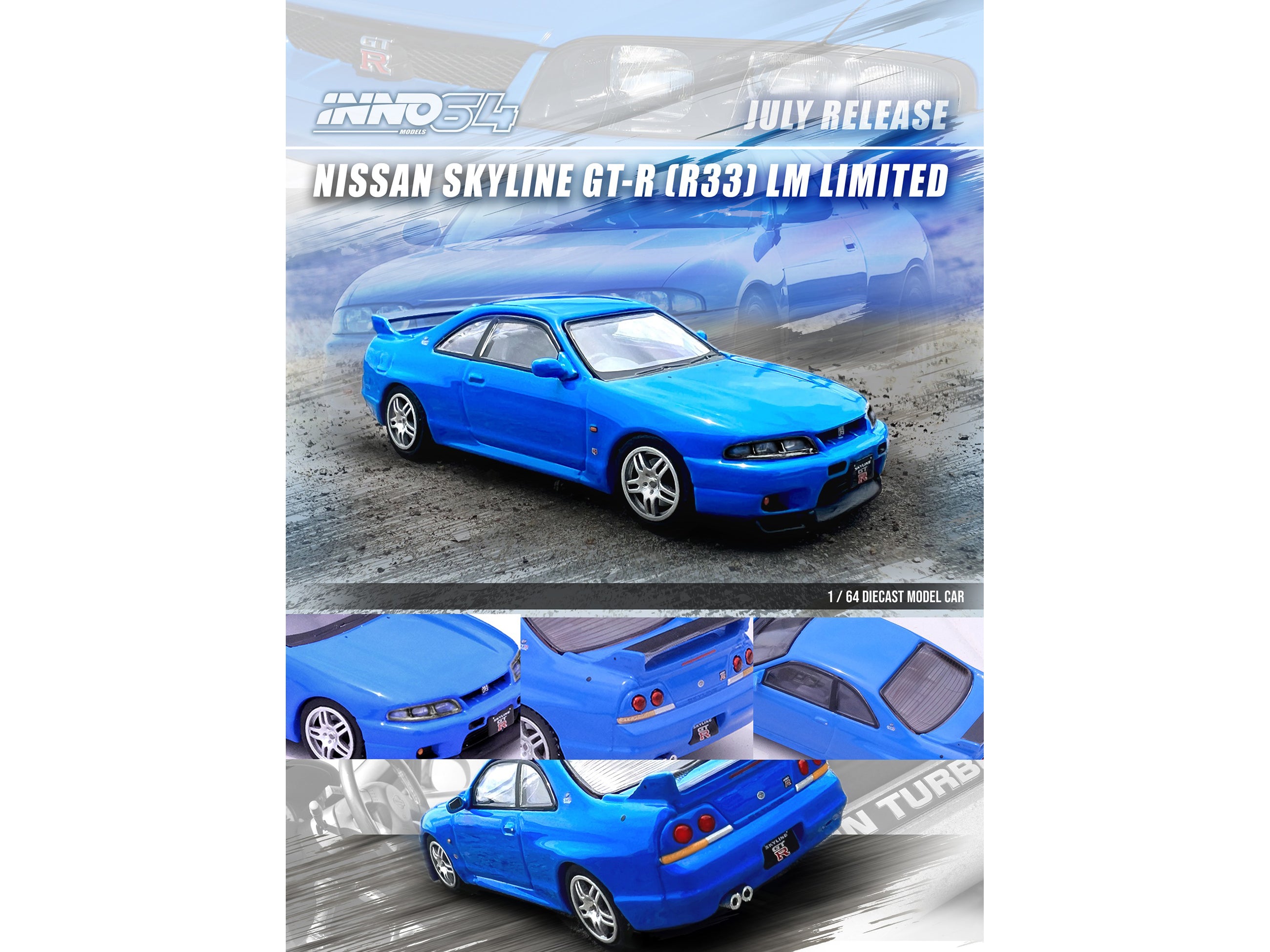Nissan Skyline GT-R (R33) RHD (Right Hand Drive) Blue "LM Limited" 1/64 Diecast Model Car by Inno Models - image 2