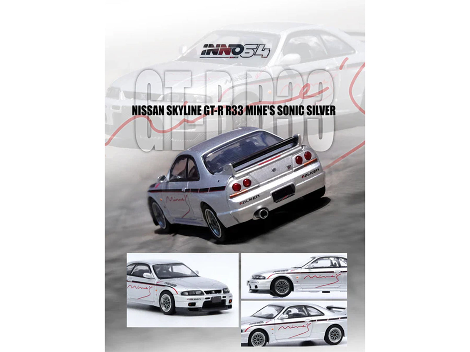 Nissan Skyline GT-R N1 (R33) RHD (Right Hand Drive) "Tuned by Mine's" Silver 1/64 Diecast Model Car by Inno Models - image 4