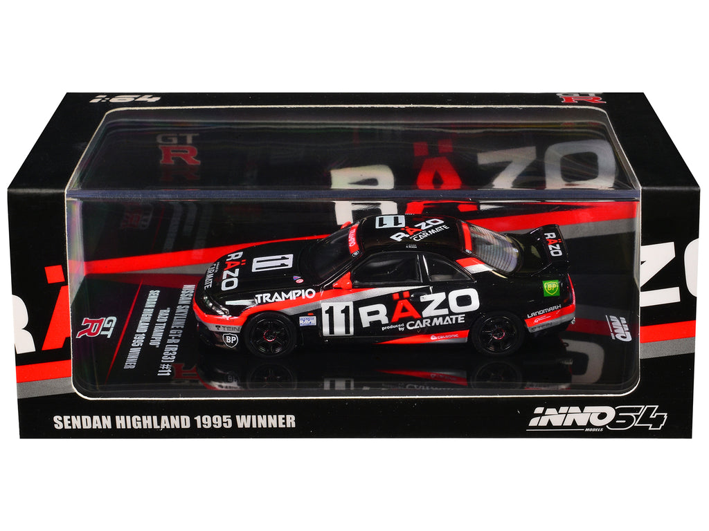 Nissan Skyline GT-R (R33) RHD (Right Hand Drive) #11 "Razo Trampio" N1 Super Endurance Series "Sedan Highland" (1995) 1/64 Diecast Model Car by Inno Models - image 3