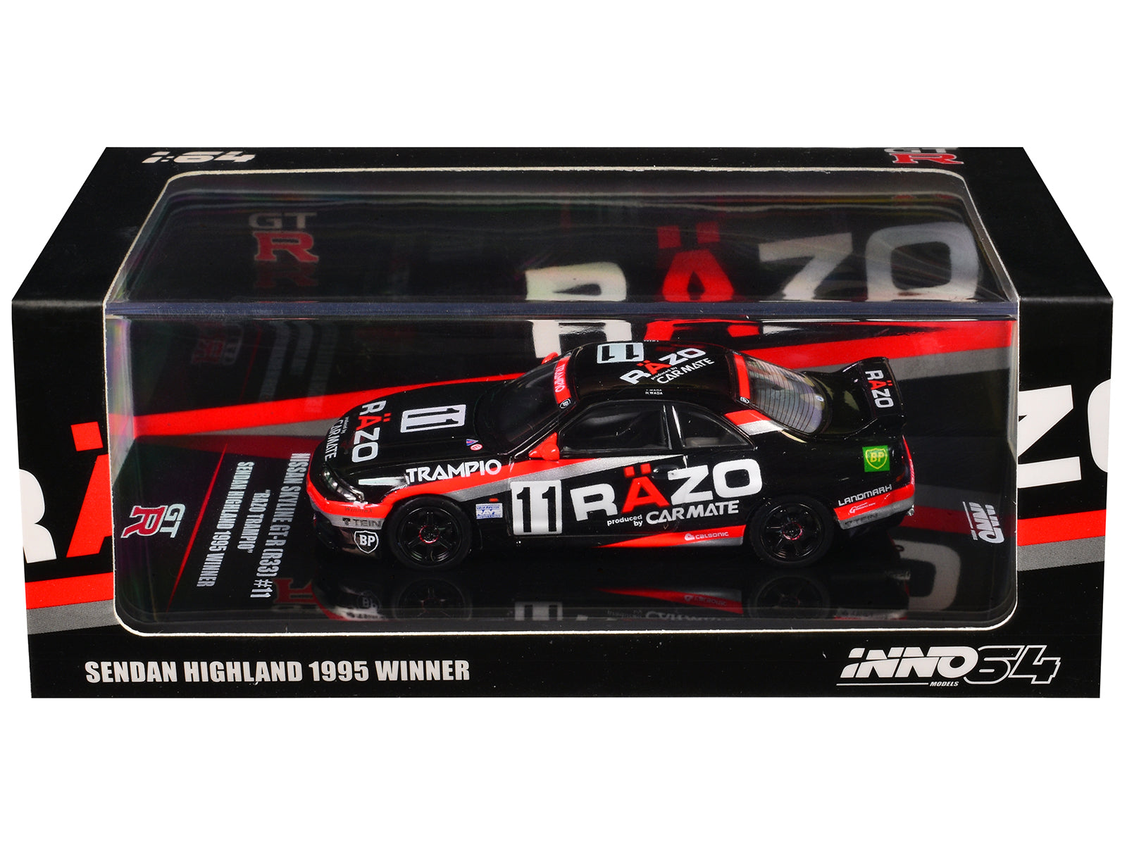 Nissan Skyline GT-R (R33) RHD (Right Hand Drive) #11 "Razo Trampio" N1 Super Endurance Series "Sedan Highland" (1995) 1/64 Diecast Model Car by Inno Models - image 3
