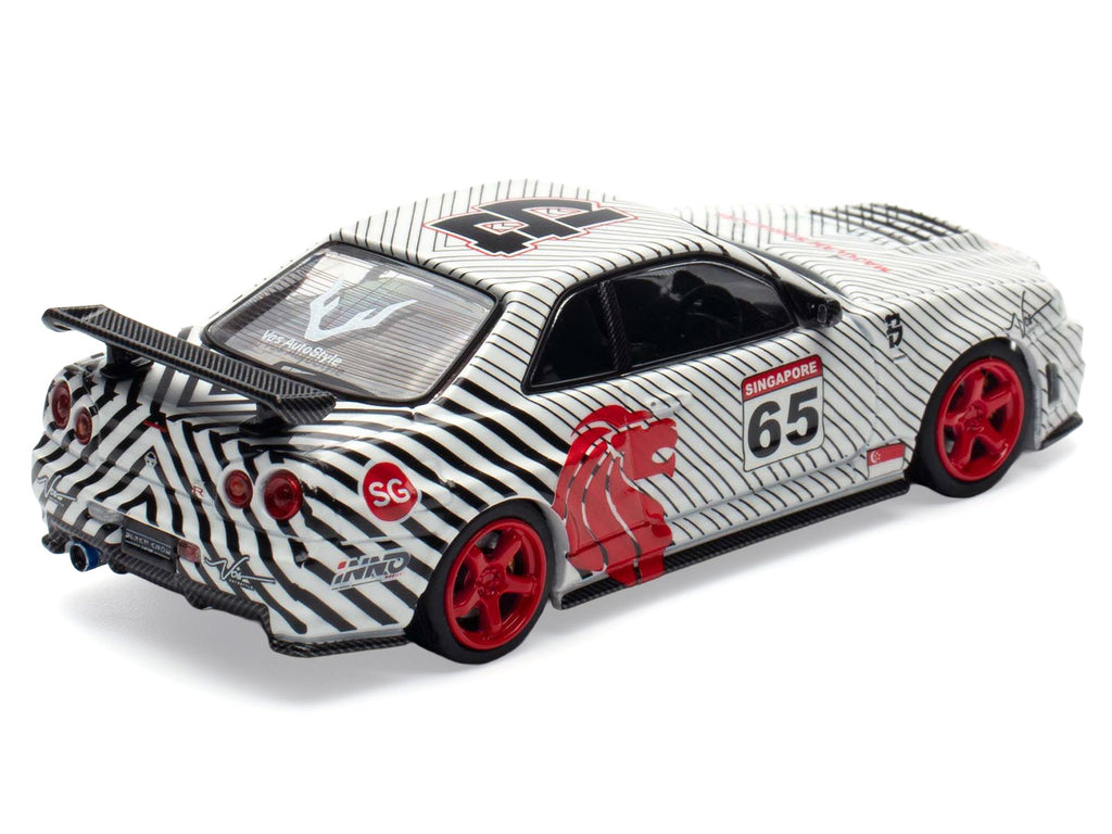 Nissan Skyline GT-R (R34) RHD (Right Hand Drive) #65 "Black Crow" White with Black Pinstripes "Singapore Diecast Expo 2025 Event Edition" 1/64 Diecast Model Car by Inno Models - image 5
