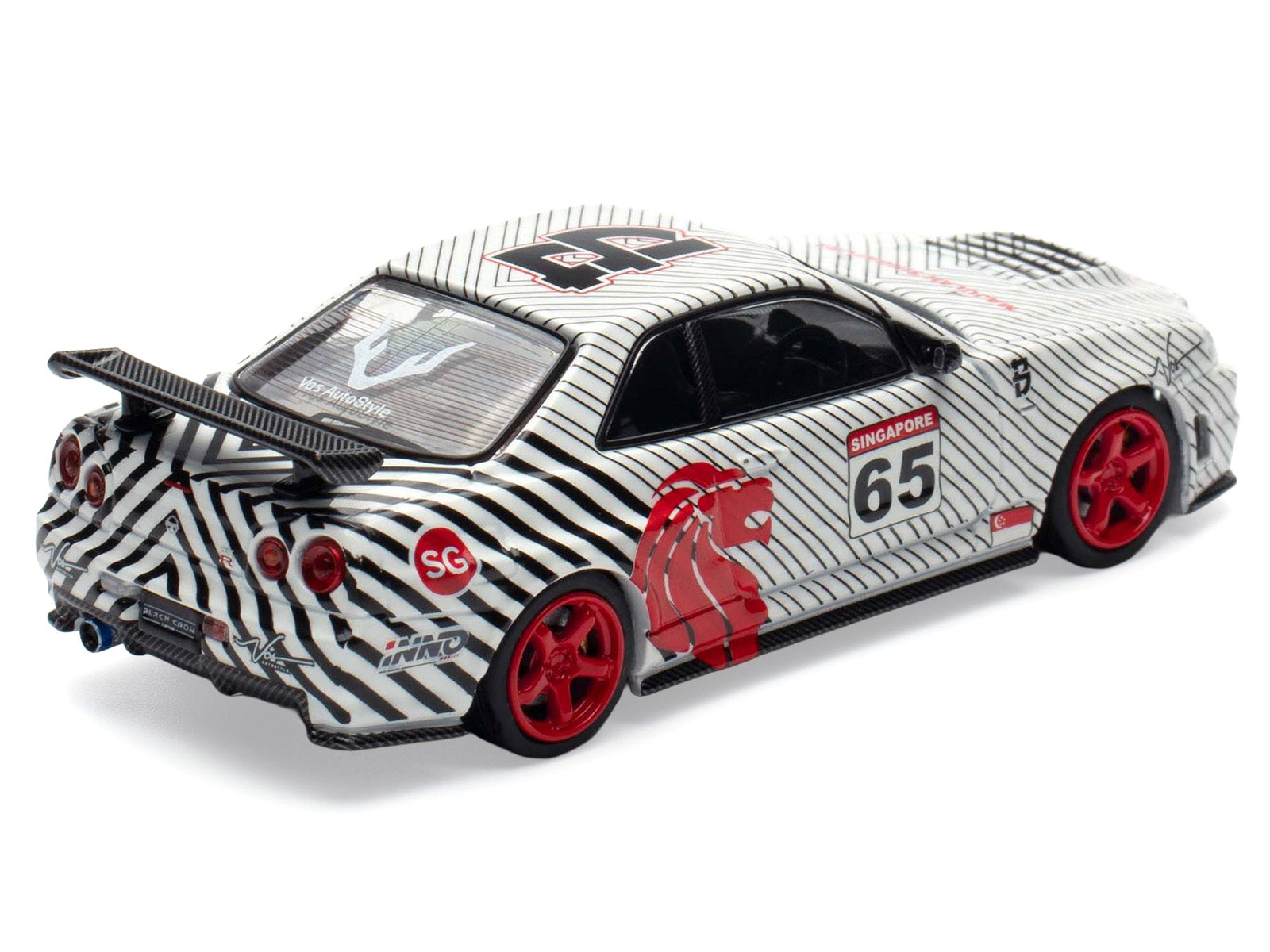 Nissan Skyline GT-R (R34) RHD (Right Hand Drive) #65 "Black Crow" White with Black Pinstripes "Singapore Diecast Expo 2025 Event Edition" 1/64 Diecast Model Car by Inno Models - image 5