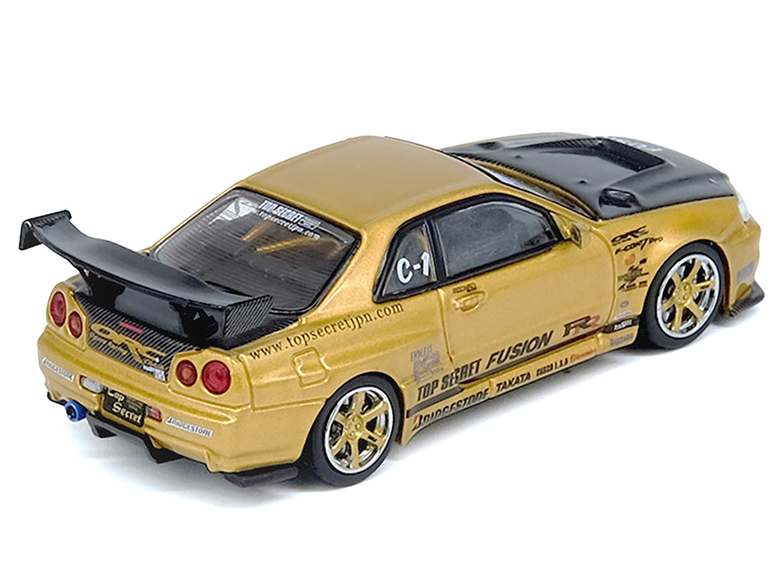 Nissan Skyline GT-R (R34) RHD (Right Hand Drive) "Top Secret" Gold Metallic with Carbon Hood and Trunk 1/64 Diecast Model Car by Inno Models - image 2