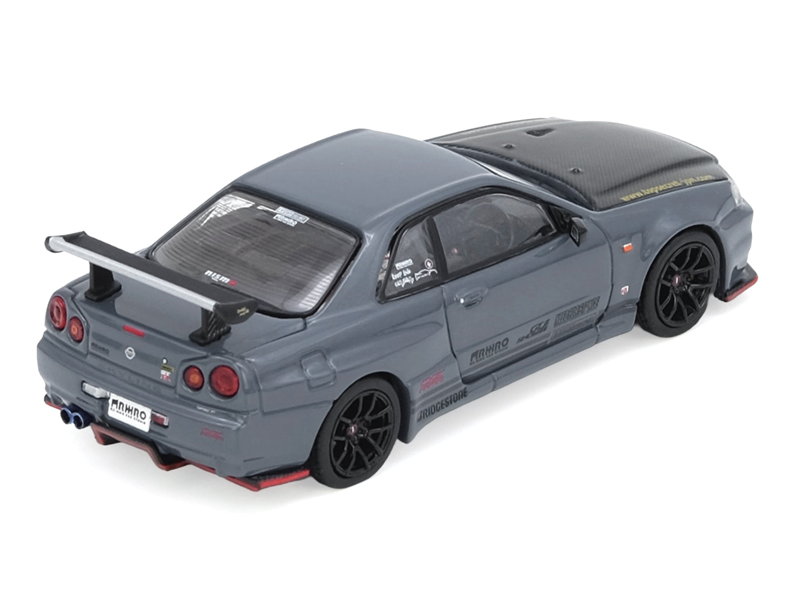 Nissan Skyline GT-R (R34) "Top Secret" RHD (Right Hand Drive) Stealth Gray with Carbon Hood "GTSHOW 2025 Event Edition" 1/64 Diecast Model Car by Inno Models - image 3