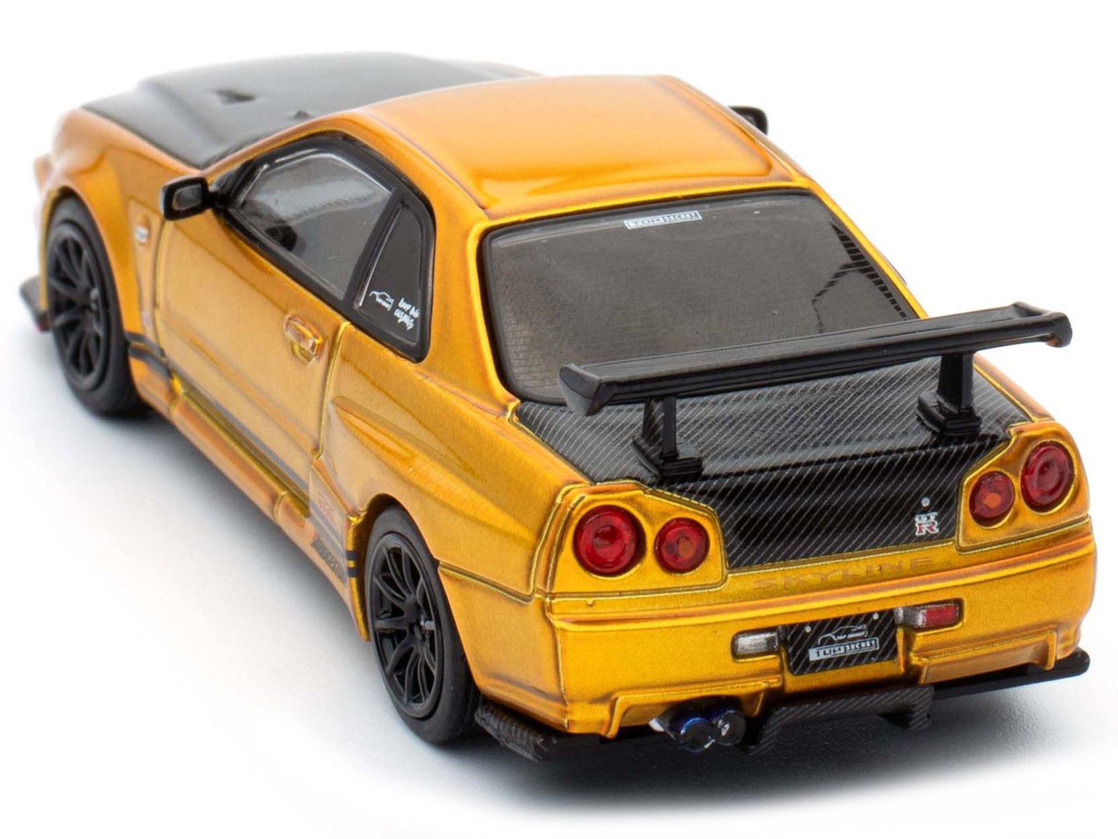 Nissan Skyline GT-R (R34) "Top Secret" RHD (Right Hand Drive) Gold Metallic with Carbon Hood and Trunk "Tokyo Auto Salon 2024 - Malaysia Diecast Expo 2024" 1/64 Diecast Model Car by Inno Models - image 3