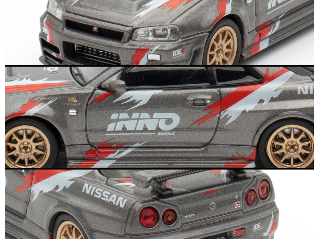Nissan Skyline GT-R (R34) Z-Tune RHD (Right Hand Drive) Gray Metallic with Graphics "Indonesia Diecast Expo 2024 Exclusive Edition" 1/64 Diecast Model Car by Inno Models - image 2