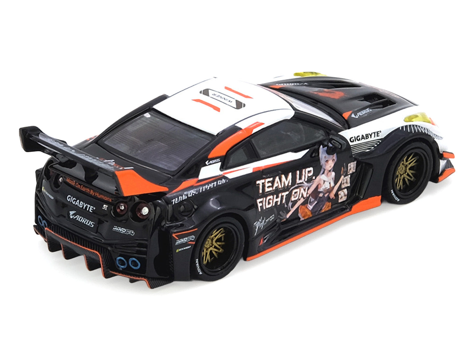 Nissan GT-R (R35) Widebody RHD (Right Hand Drive) Black and White with Graphics "AORUS X INNO64 Limited Edition" 1/64 Diecast Model Car by Inno Models - image 2