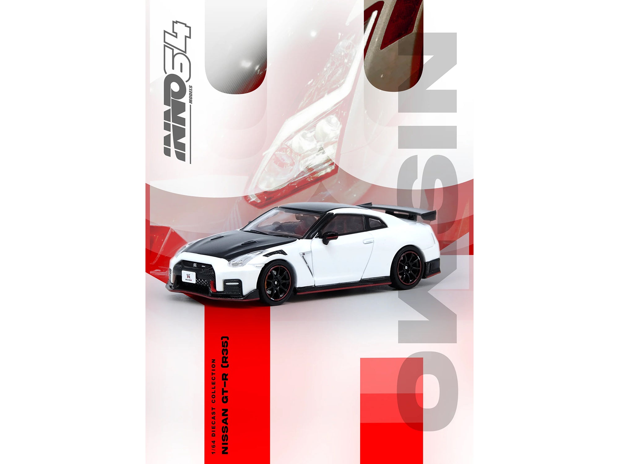 Nissan GT-R (R35) Nismo RHD (Right Hand Drive) White with Carbon Hood and Top 1/64 Diecast Model Car by Inno Models - image 3