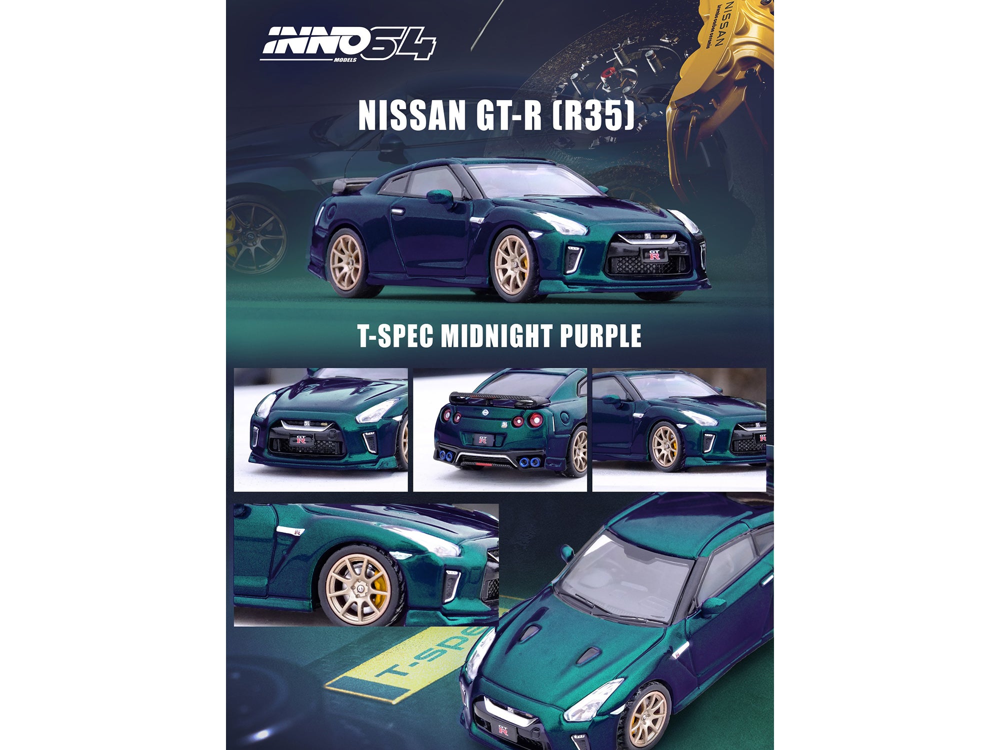 Nissan GT-R (R35) T-Spec RHD (Right Hand Drive) Midnight Purple Metallic 1/64 Diecast Model Car by Inno Models - image 2