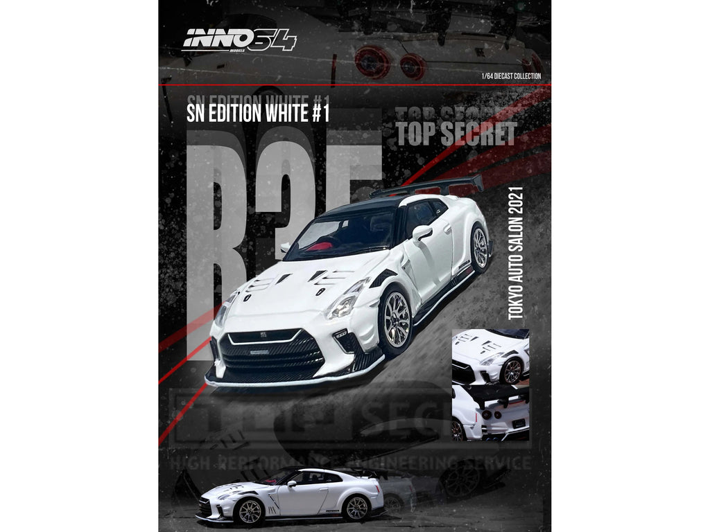 Nissan GT-R (R35) "Top Secret" RHD (Right Hand Drive) White with Black Top "Tokyo Auto Salon 2021" 1/64 Diecast Model Car by Inno Models - image 3