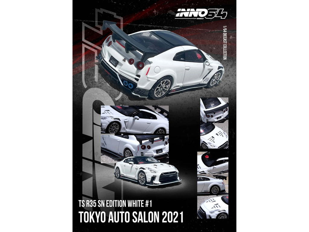 Nissan GT-R (R35) "Top Secret" RHD (Right Hand Drive) White with Black Top "Tokyo Auto Salon 2021" 1/64 Diecast Model Car by Inno Models - image 4