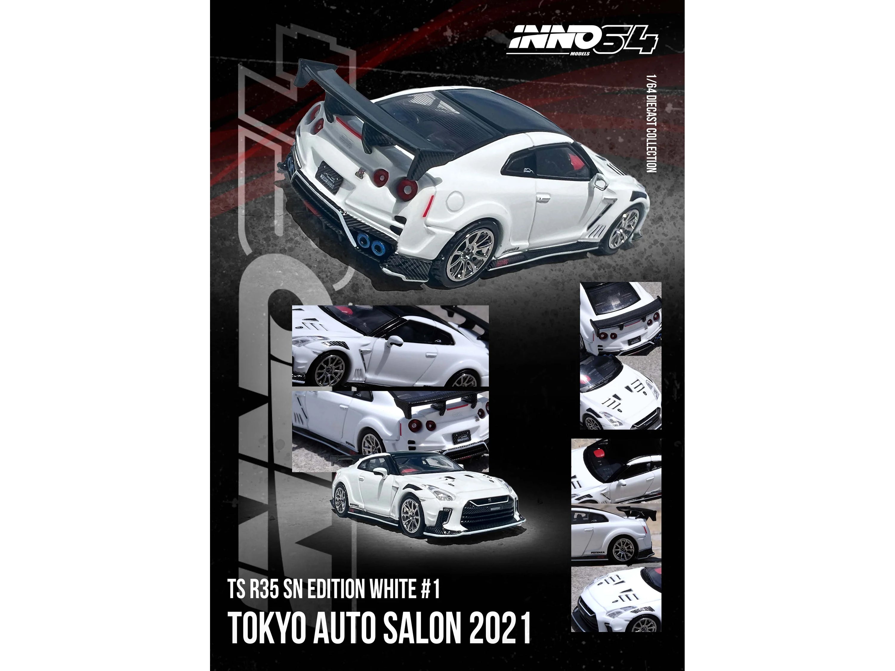 Nissan GT-R (R35) "Top Secret" RHD (Right Hand Drive) White with Black Top "Tokyo Auto Salon 2021" 1/64 Diecast Model Car by Inno Models - image 4