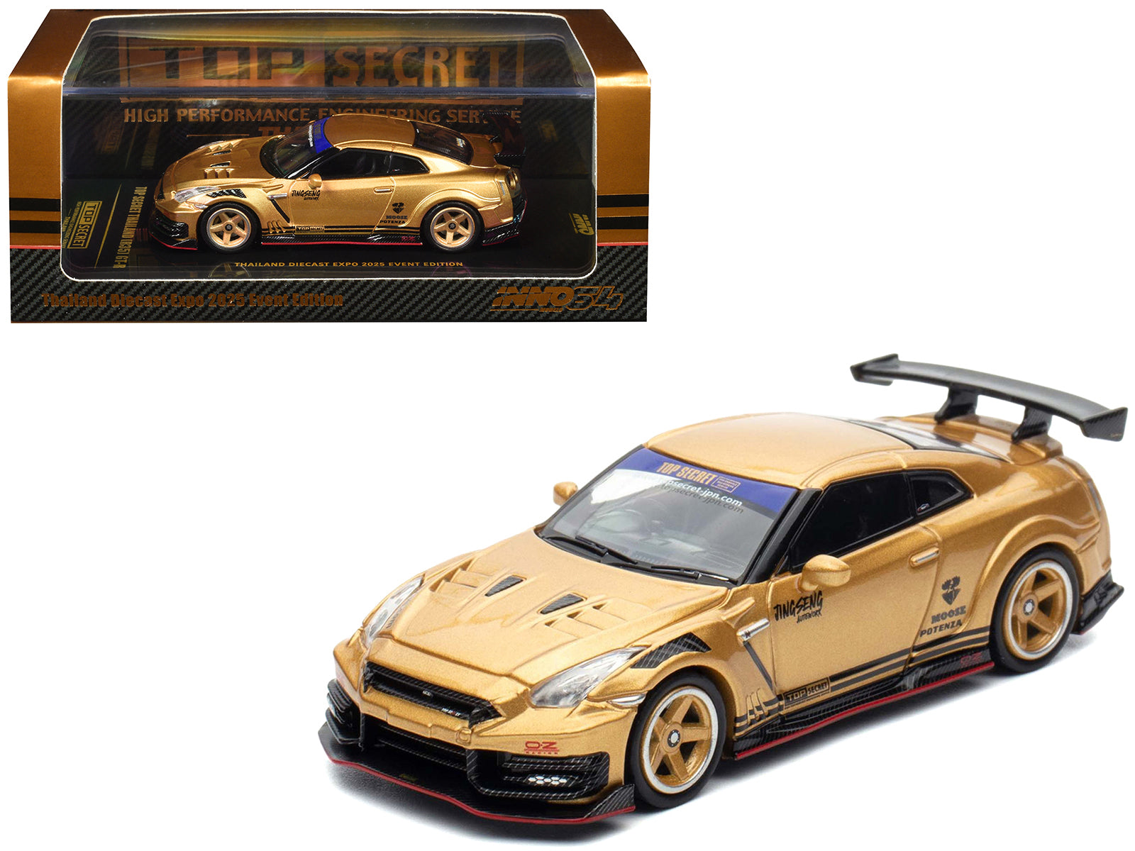 Nissan GT-R (R35) Top Secret Thailand RHD (Right Hand Drive) Gold Metallic "Thailand Diecast Expo 2025 Event Edition" 1/64 Diecast Model Car by Inno Models