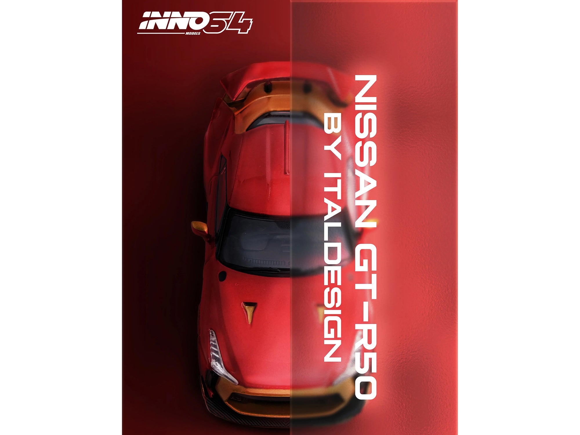 Nissan GT-R50 By ItalDesign Red Metallic with Gold Accents 1/64 Diecast Model Car by Inno Models - image 4