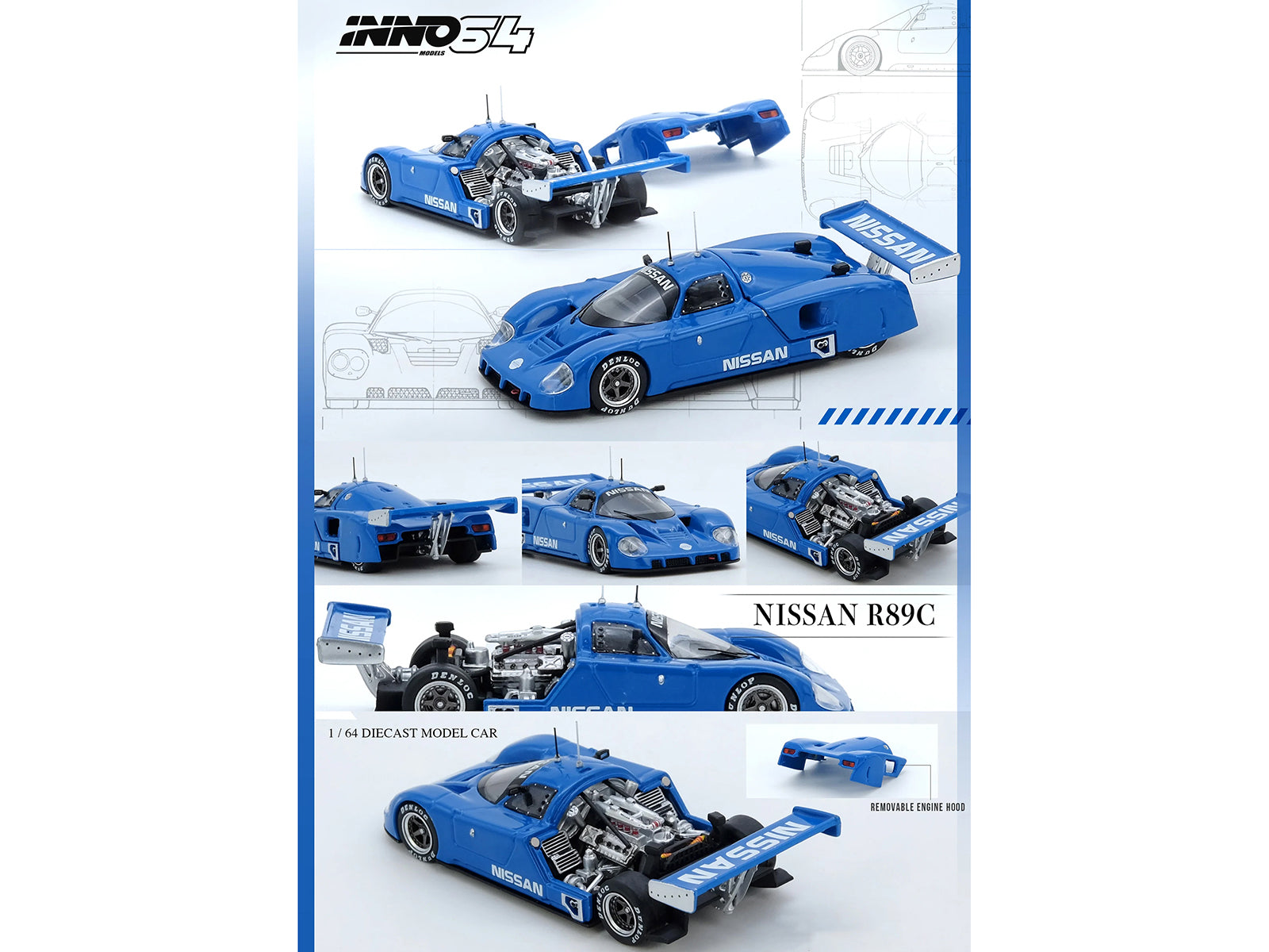 Nissan R89C "Works Prototype" Blue "World Sports Car Championship" (1989) 1/64 Diecast Model Car by Inno Models - image 5