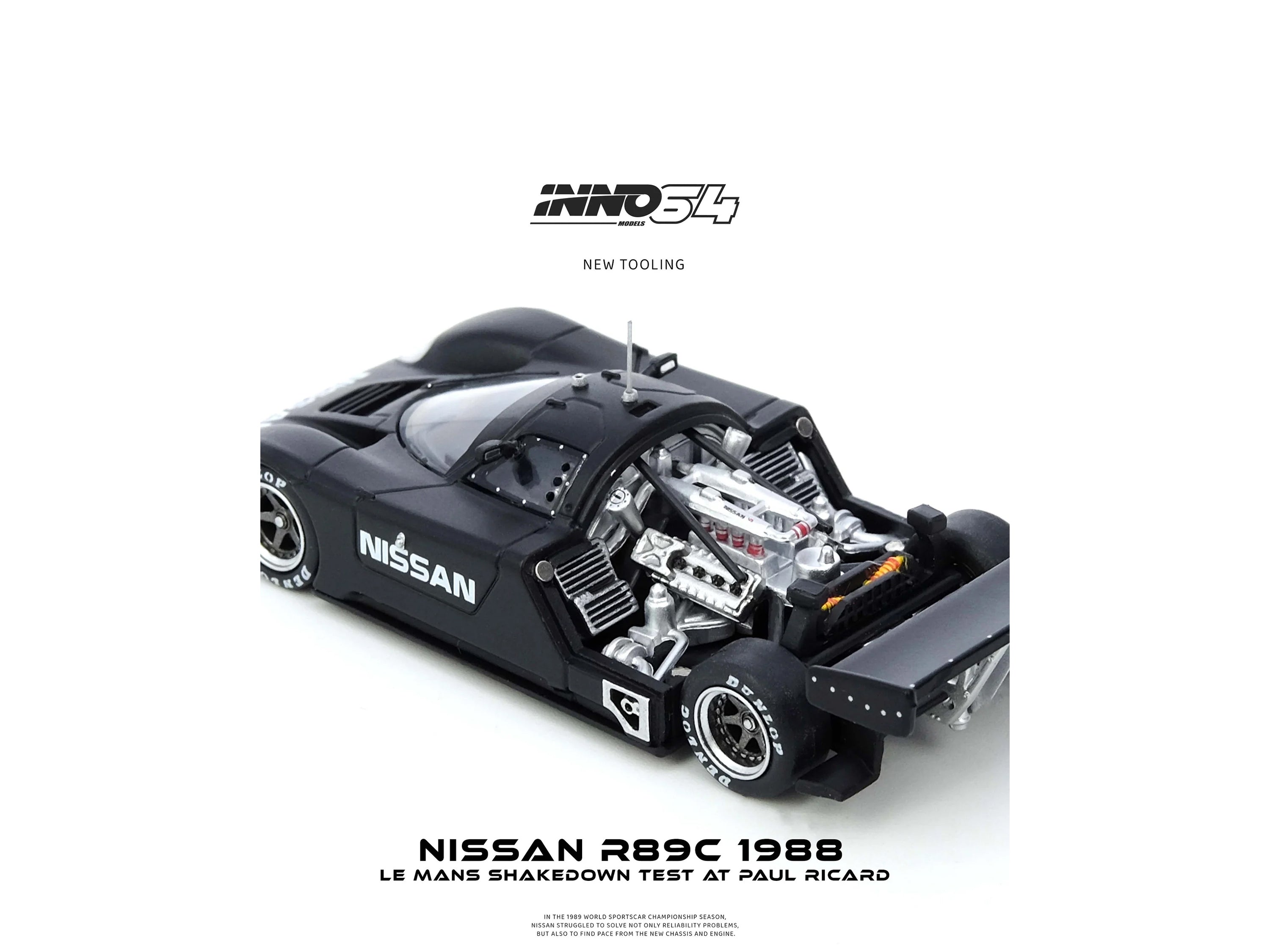 Nissan R89C Matt Black "Le Mans Shakedown Test at Paul Ricard 1988" 1/64 Diecast Model Car by Inno Models - image 5