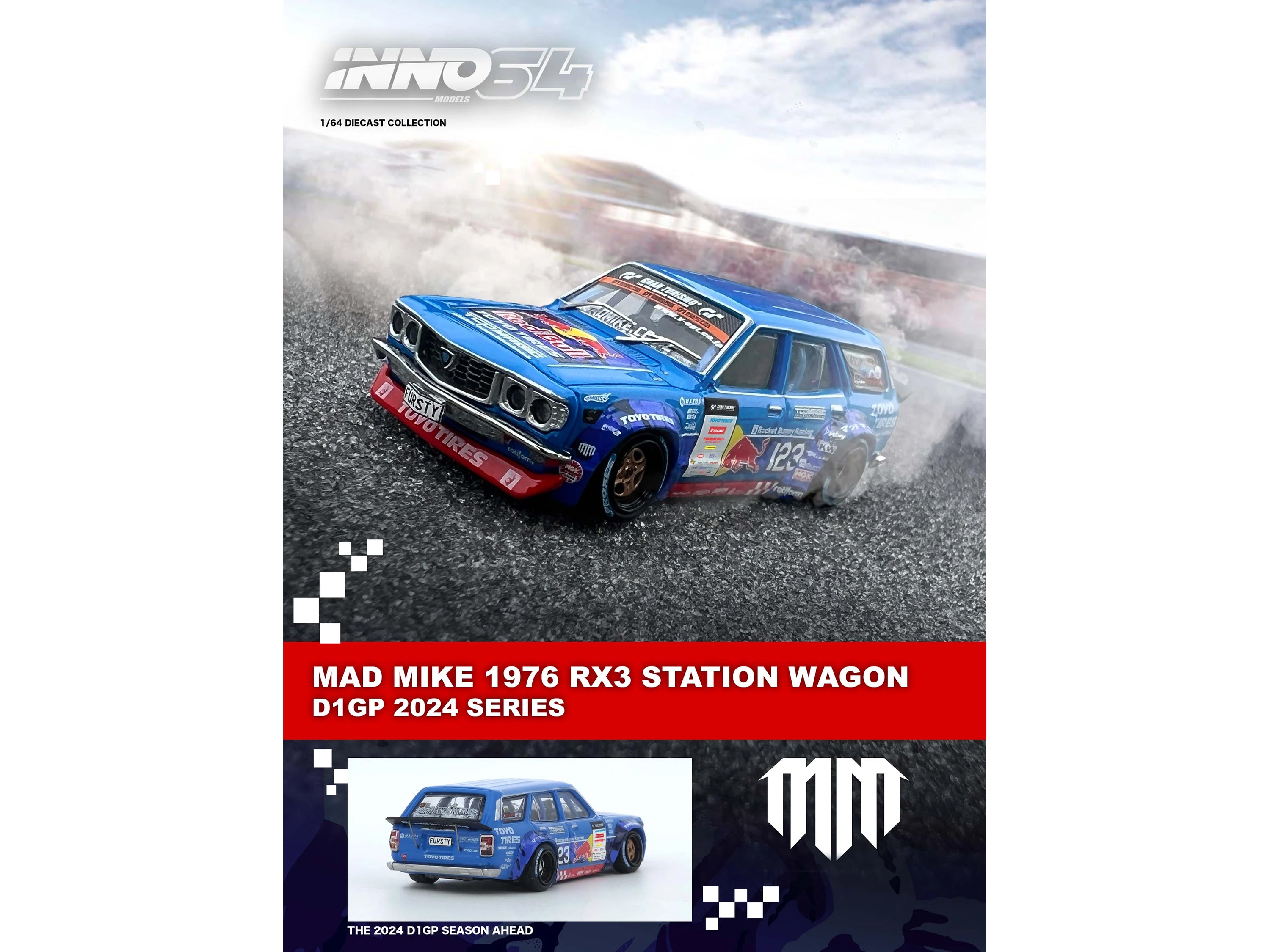 1976 Mazda RX3 Station Wagon RHD (Right Hand Drive) #12 "Mad" Mike Whiddett "D1 Grand Prix" (2024) 1/64 Diecast Model Car by Inno Models - image 2