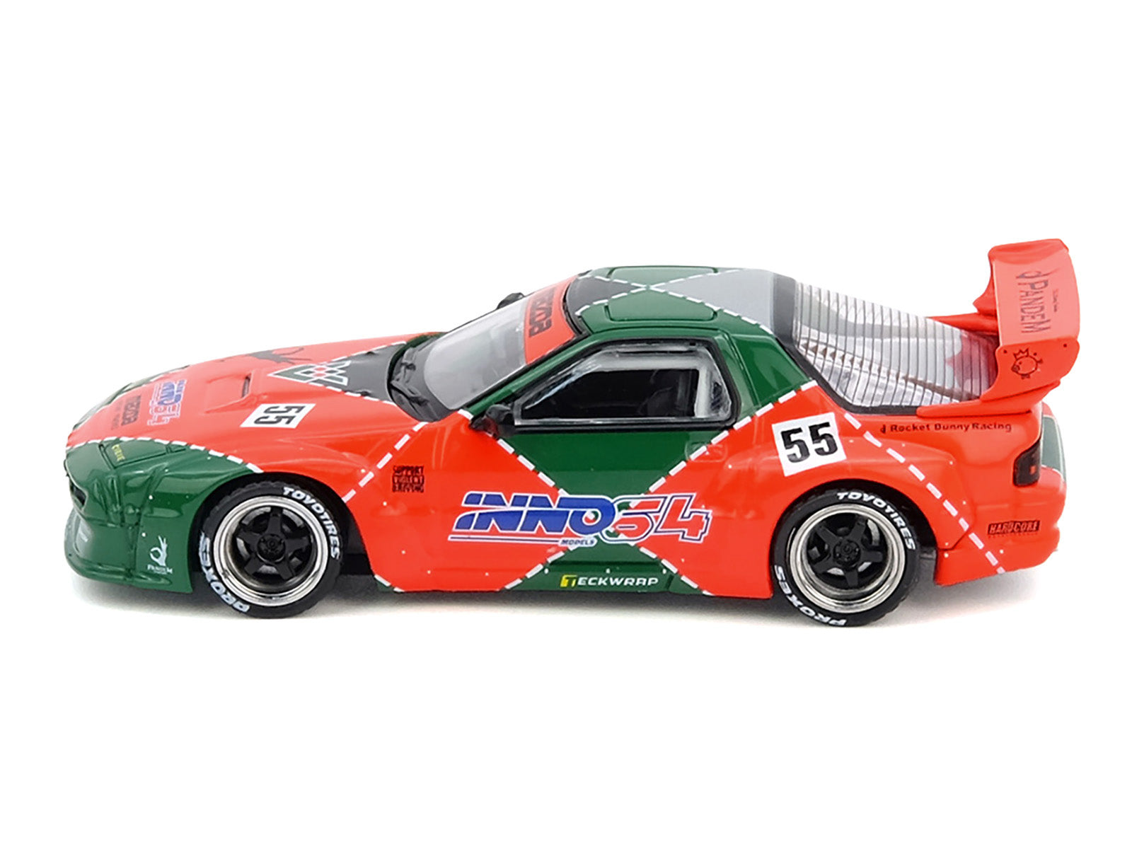 Mazda RX7 (FC3S) "Pandem Aero" RHD (Right Hand Drive) #55 Red and Green "Hong Kong Toycar Salon 2025 Event Edition" 1/64 Diecast Model Car by Inno Models - image 2