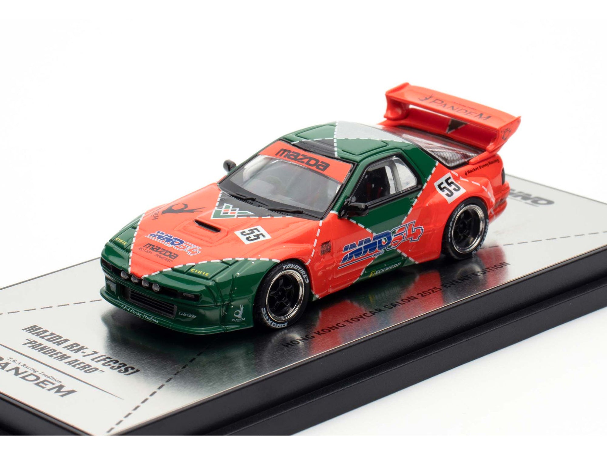 Mazda RX7 (FC3S) "Pandem Aero" RHD (Right Hand Drive) #55 Red and Green "Hong Kong Toycar Salon 2025 Event Edition" 1/64 Diecast Model Car by Inno Models - image 4