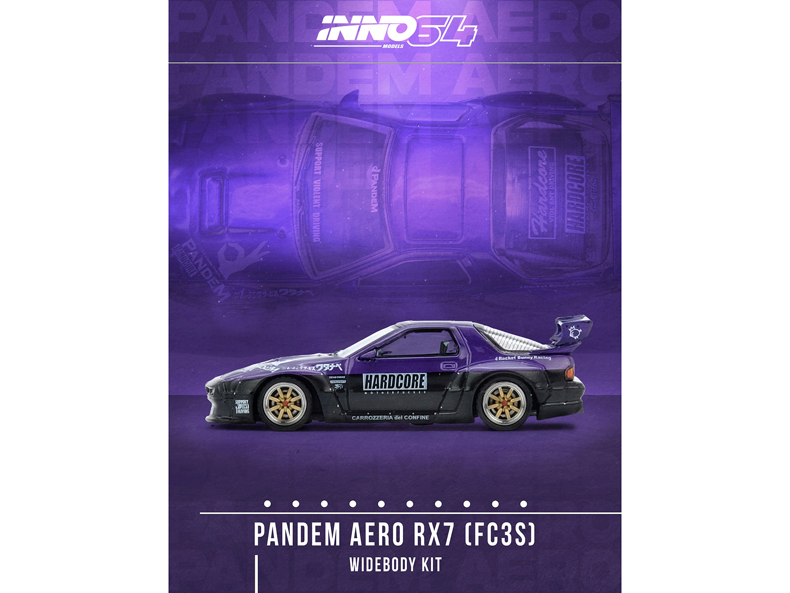 Mazda RX7 (FC3S) "Pandem Rocket Bunny" Kit Purple Metallic and Black 1/64 Diecast Model Car by Inno Models - image 3