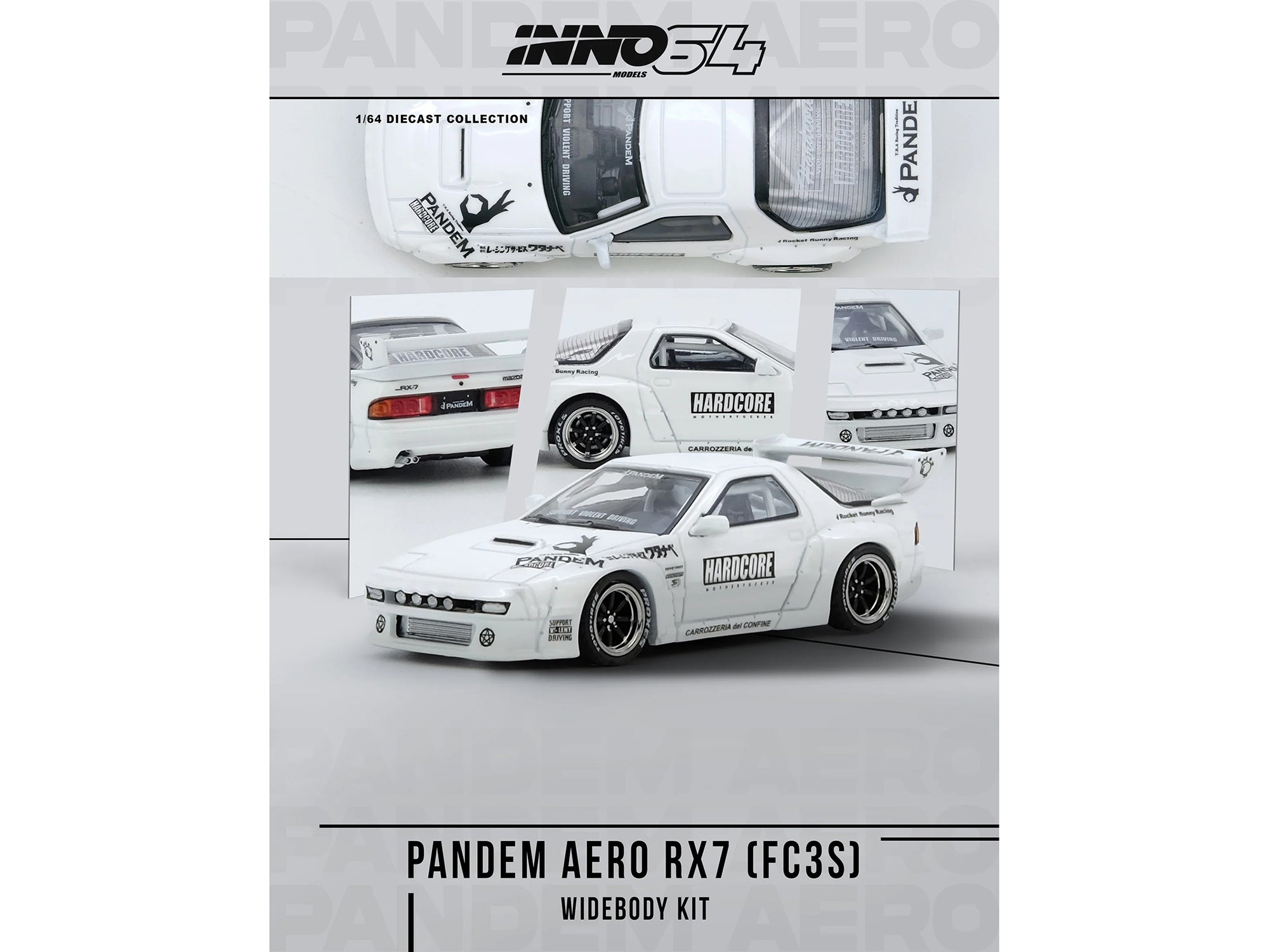 Mazda RX7 (FC3S) "Pandem Aero" Widebody Kit White with Graphics 1/64 Diecast Model Car by Inno Models - image 3