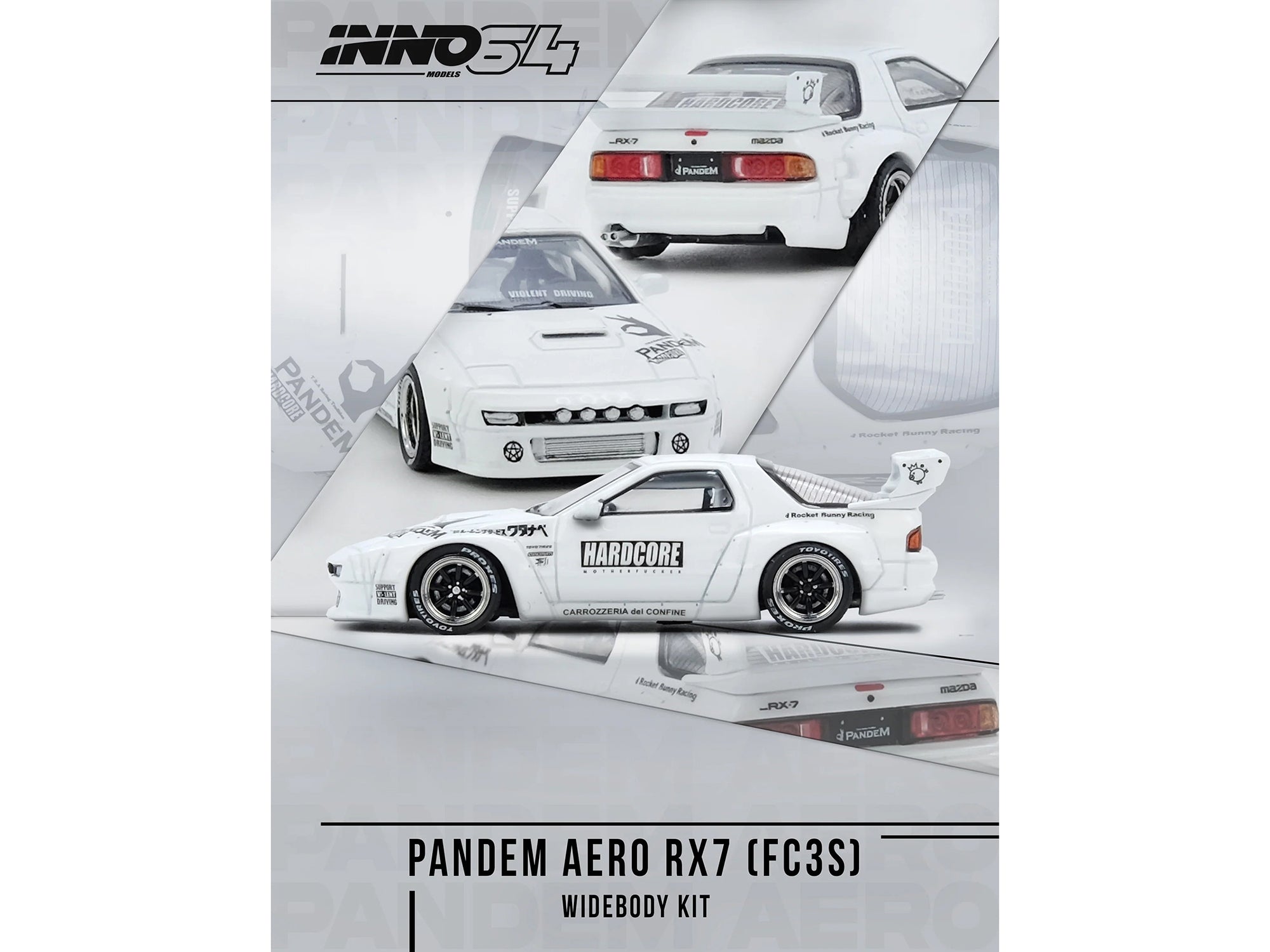 Mazda RX7 (FC3S) "Pandem Aero" Widebody Kit White with Graphics 1/64 Diecast Model Car by Inno Models - image 4