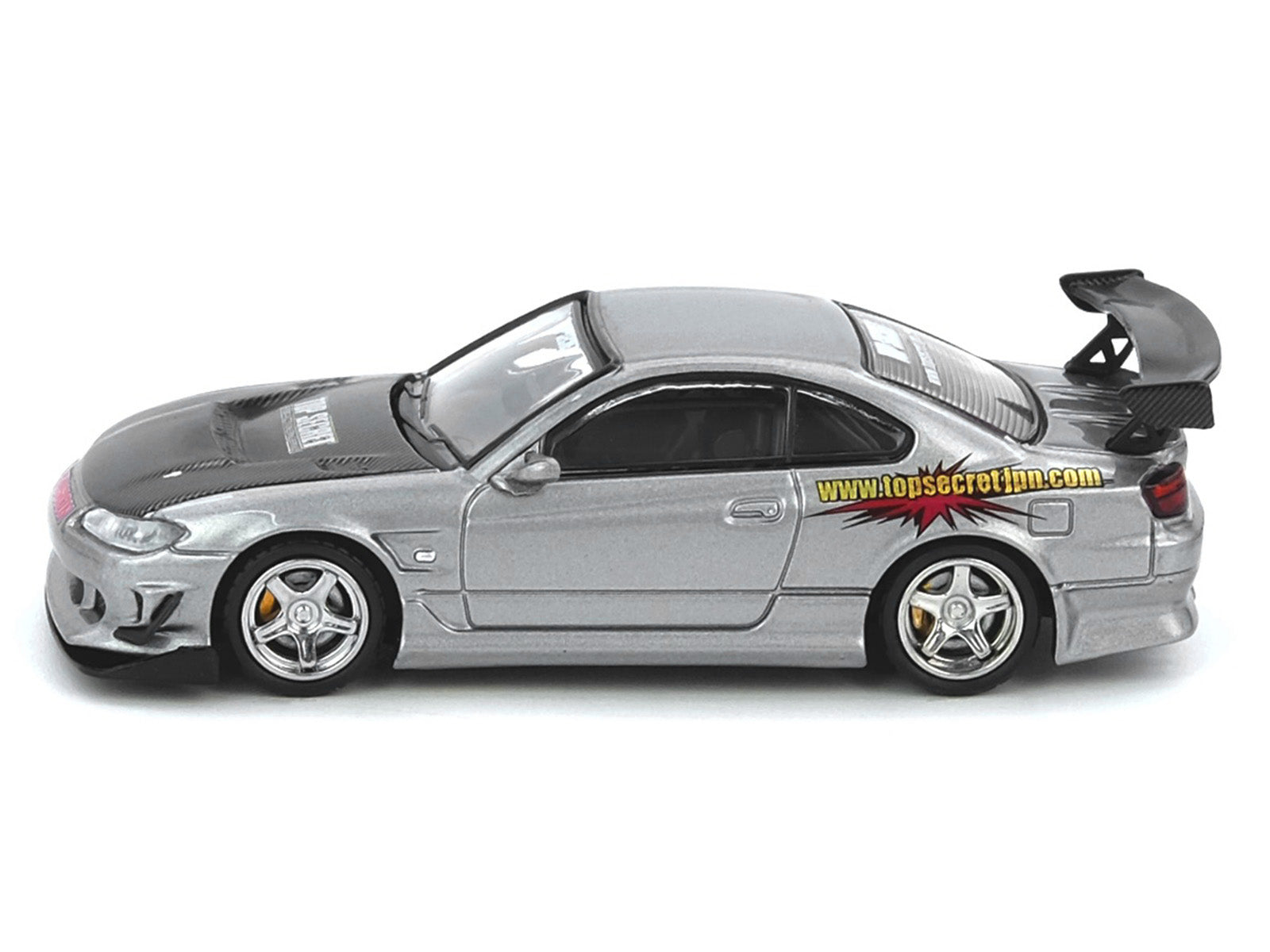 Nissan "Top Secret" Silvia (S15) RHD (Right Hand Drive) Silver Metallic with Carbon Hood 1/64 Diecast Model Car by Inno Models - image 2