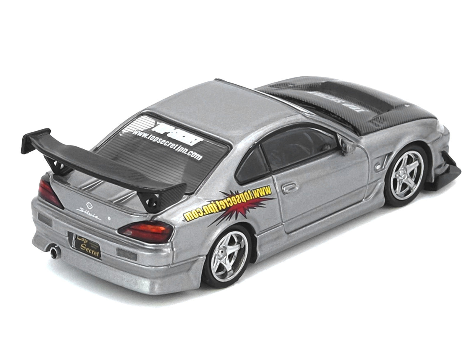 Nissan "Top Secret" Silvia (S15) RHD (Right Hand Drive) Silver Metallic with Carbon Hood 1/64 Diecast Model Car by Inno Models - image 3