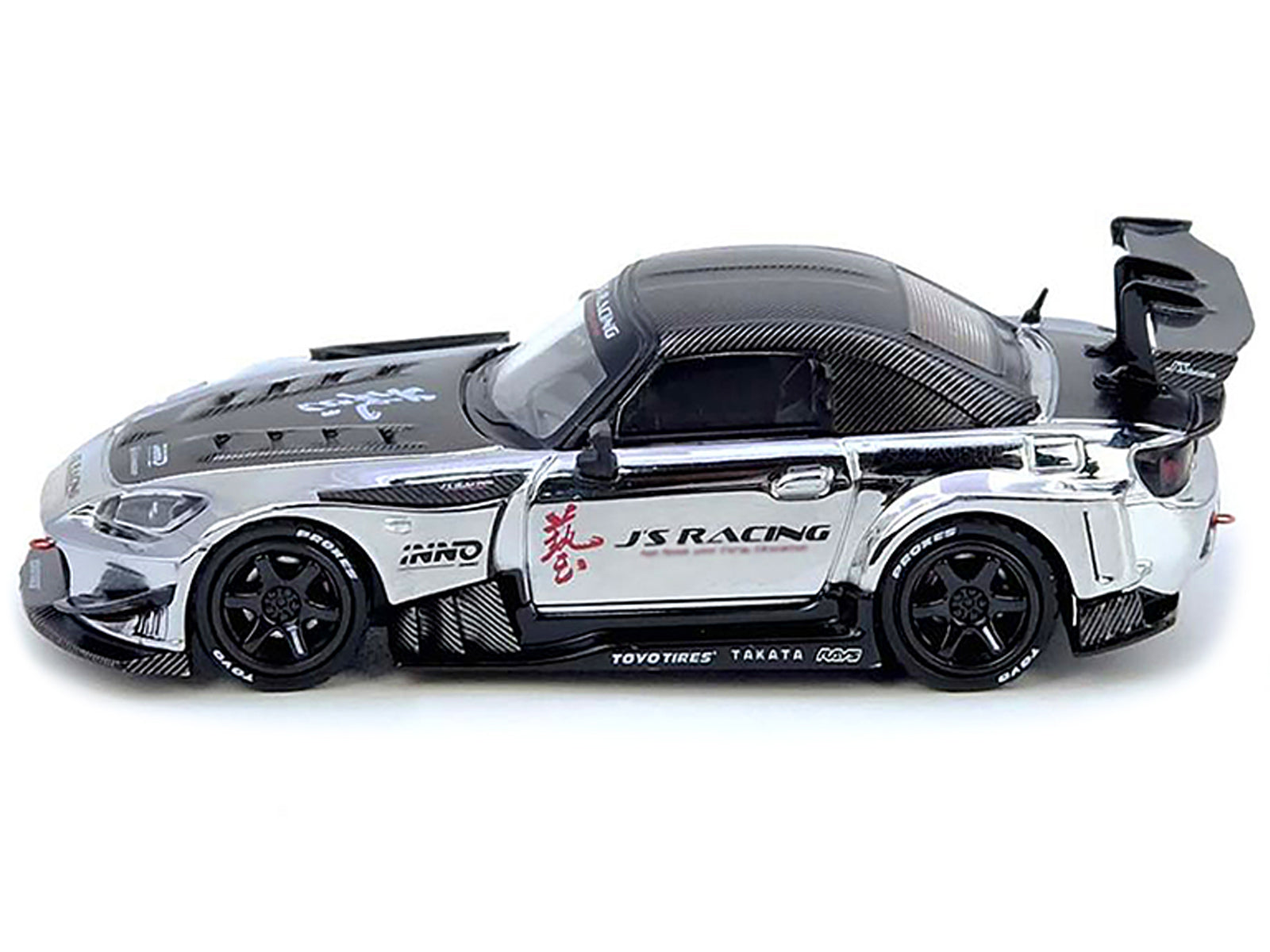 Honda S2000 RHD (Right Hand Drive) "J's Racing" Chrome Silver with Carbon Hood and Top with Graphics "Tokyo Auto Salon Hong Kong 2025 Event Edition" 1/64 Diecast Model Car by Inno Models - image 2
