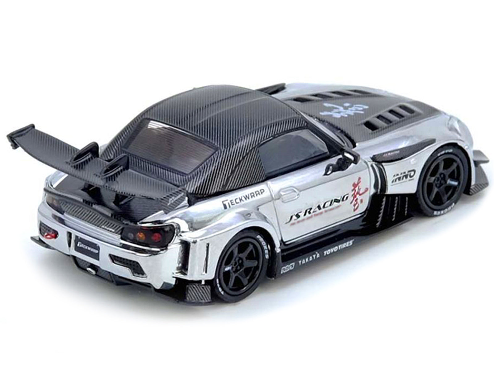 Honda S2000 RHD (Right Hand Drive) "J's Racing" Chrome Silver with Carbon Hood and Top with Graphics "Tokyo Auto Salon Hong Kong 2025 Event Edition" 1/64 Diecast Model Car by Inno Models - image 3