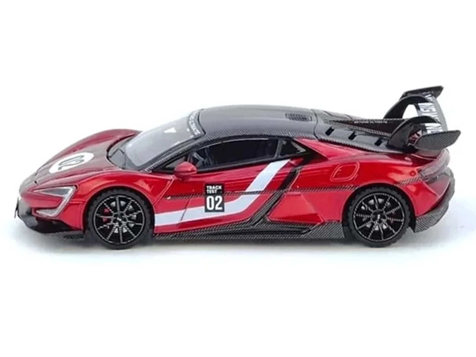 2025 Yangwang U9 Xtreme Test Car #02 Red Metallic with White Stripes and Carbon Top "World Fastest EV Supercar" 1/64 Diecast Model Car by Inno Models - image 3