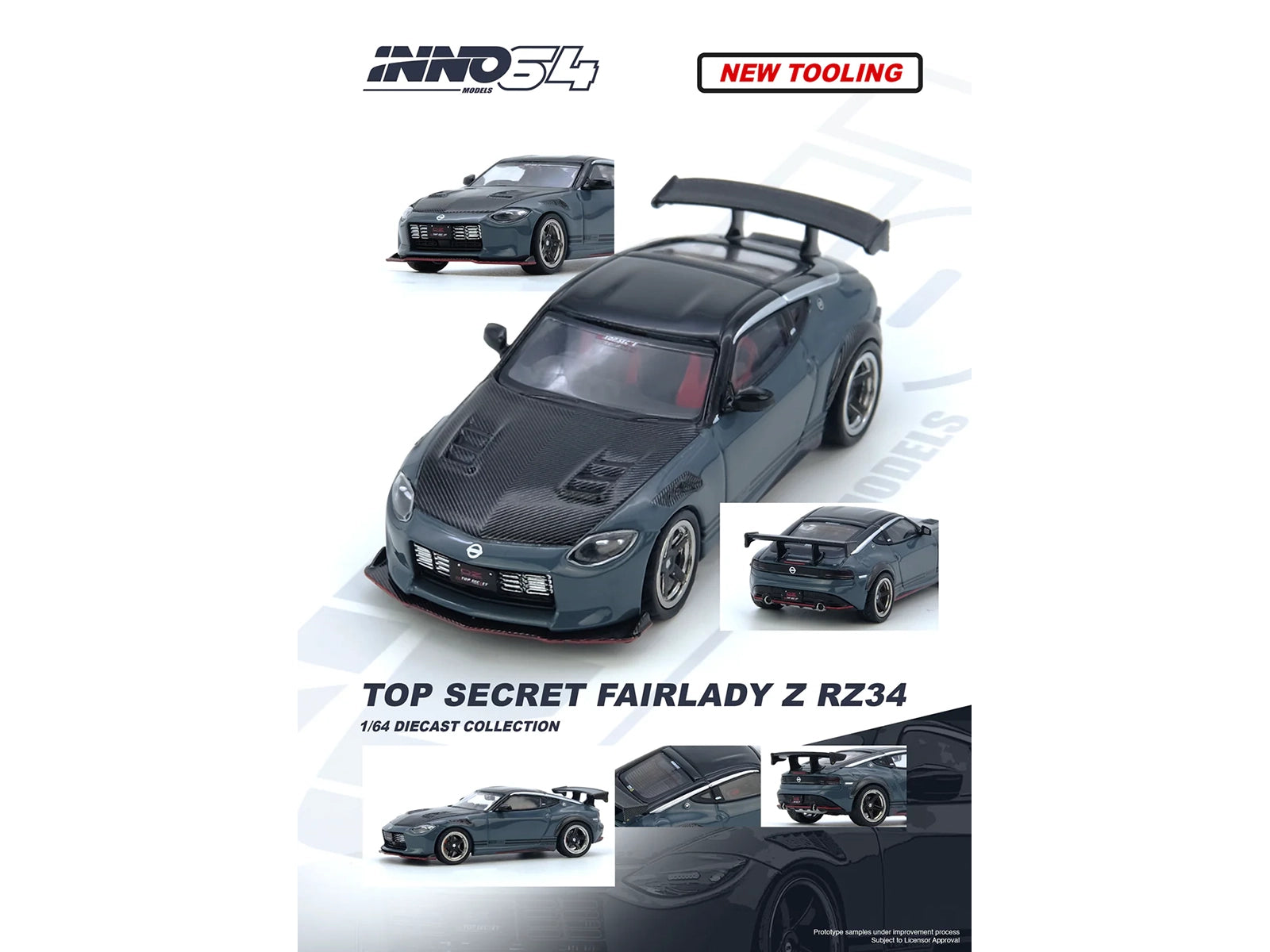 Nissan Fairlady Z "Top Secret" (RZ34) RHD (Right Hand Drive) Stealth Gray with Carbon Hood and Black Top 1/64 Diecast Model Car by Inno Models - image 4