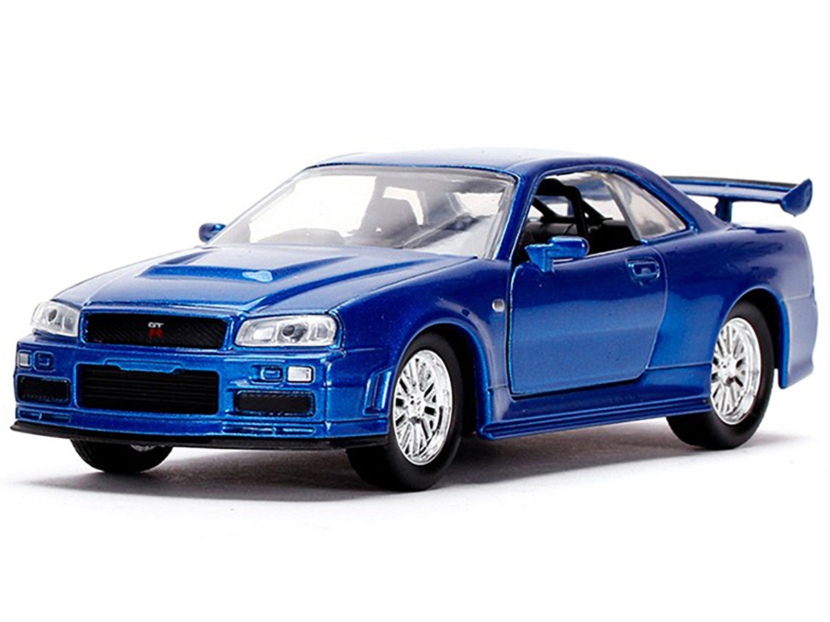 Brian's Nissan Skyline GT-R (BNR34) Silver with Blue Stripes and Nissan GT-R (BNR34) Blue Metallic Set of 2 pieces "25 Years of Fast & Furious" Series 1/32 Diecast Model Cars by Jada - image 4
