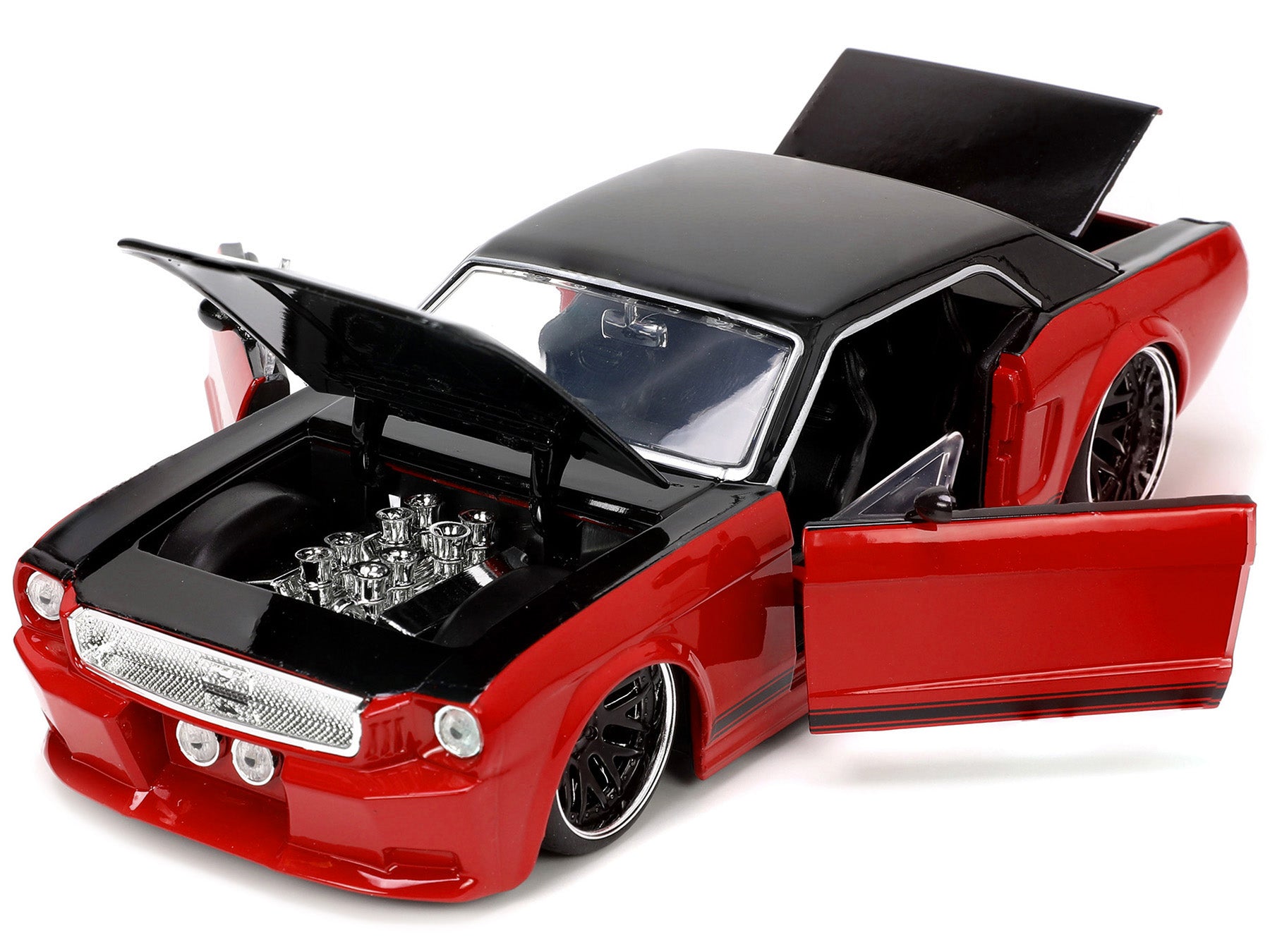 1965 Ford Mustang Custom Red and Black "Bigtime Muscle" Series 1/24 Diecast Model Car by Jada - image 2