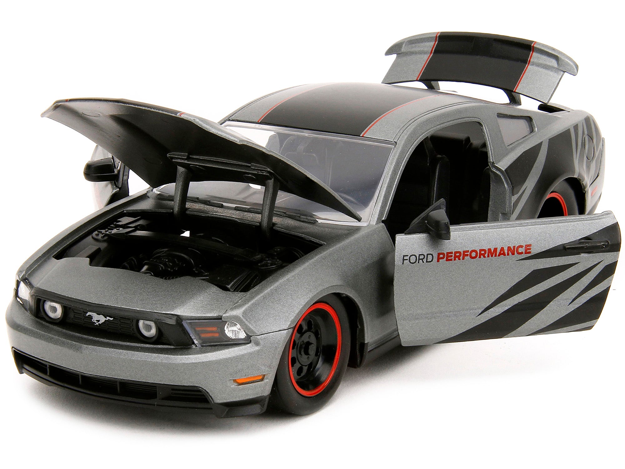 2010 Ford Mustang GT Matt Gray Metallic with Black Graphics and Stripes "Ford Performance" "Bigtime Muscle" Series 1/24 Diecast Model Car by Jada - image 2